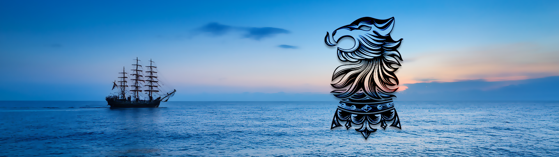 Silhouette of a tall sailing ship on a peaceful ocean at sunset with colorful sky, featuring the Undercrown logo overlay.