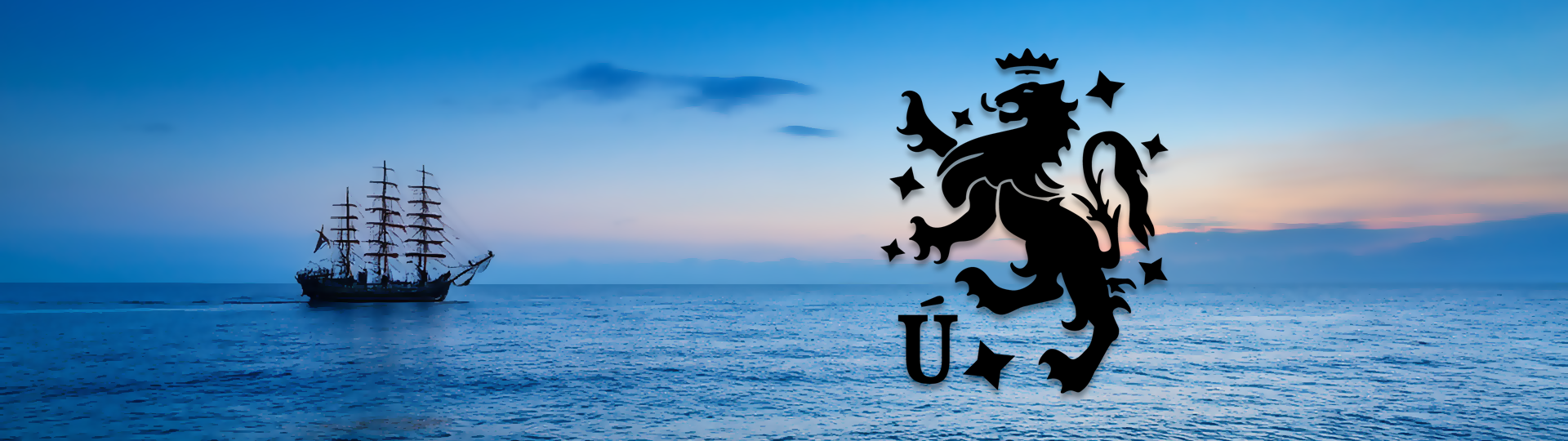Silhouette of a tall sailing ship on a peaceful ocean at sunset with colorful sky, featuring the Liga Privada logo overlay.