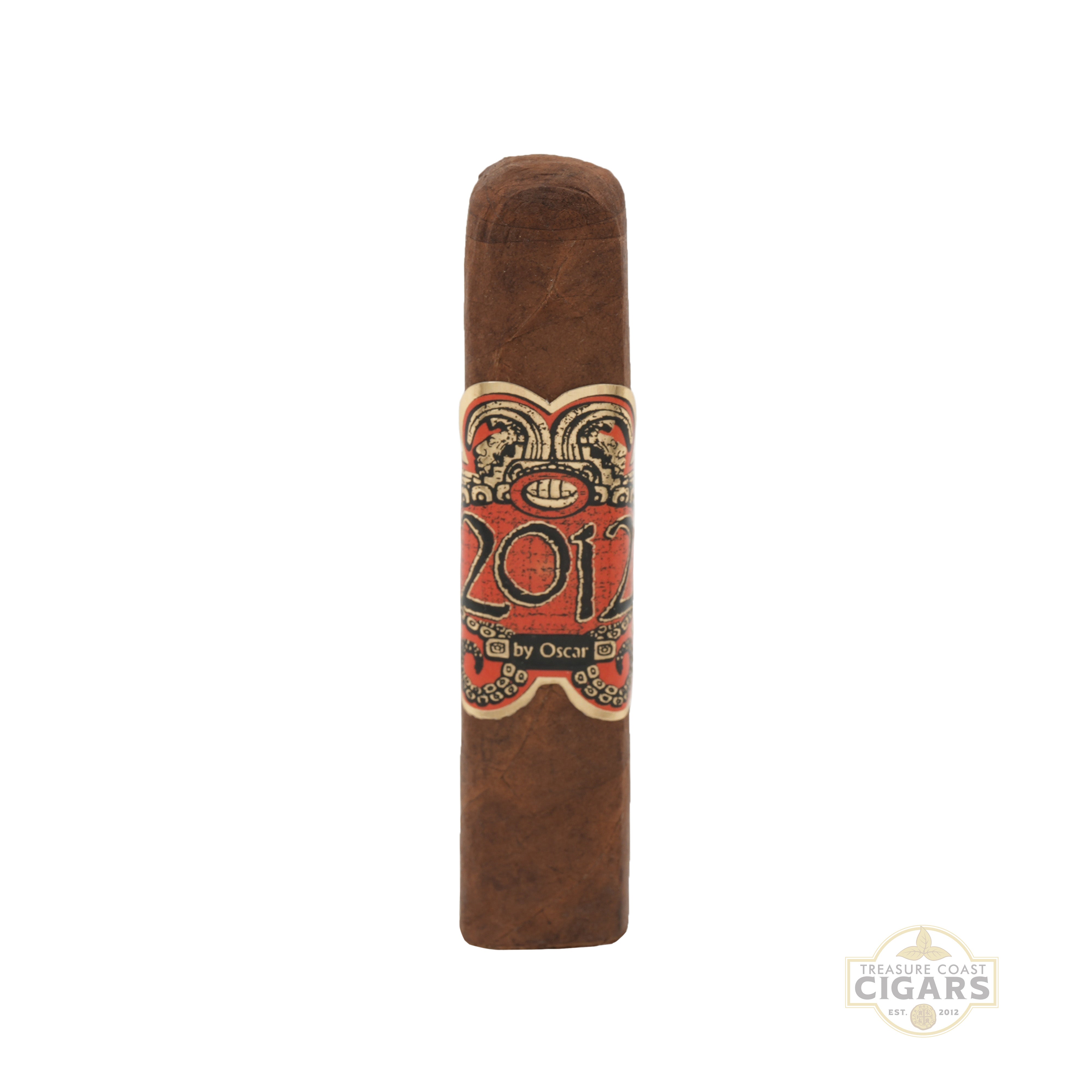 Cigar with a colorful label on a white background