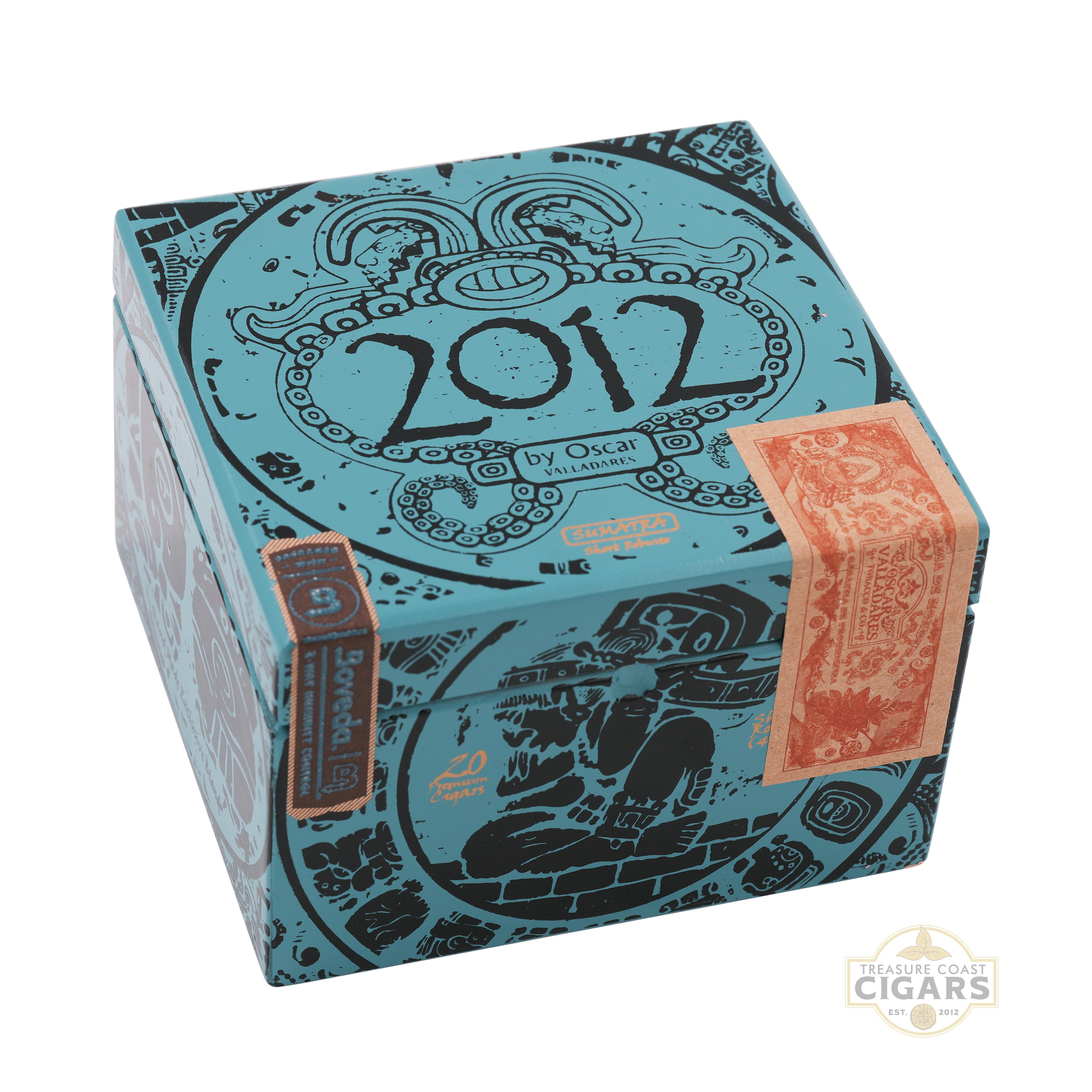 Cigar box with '2012' design on a white background