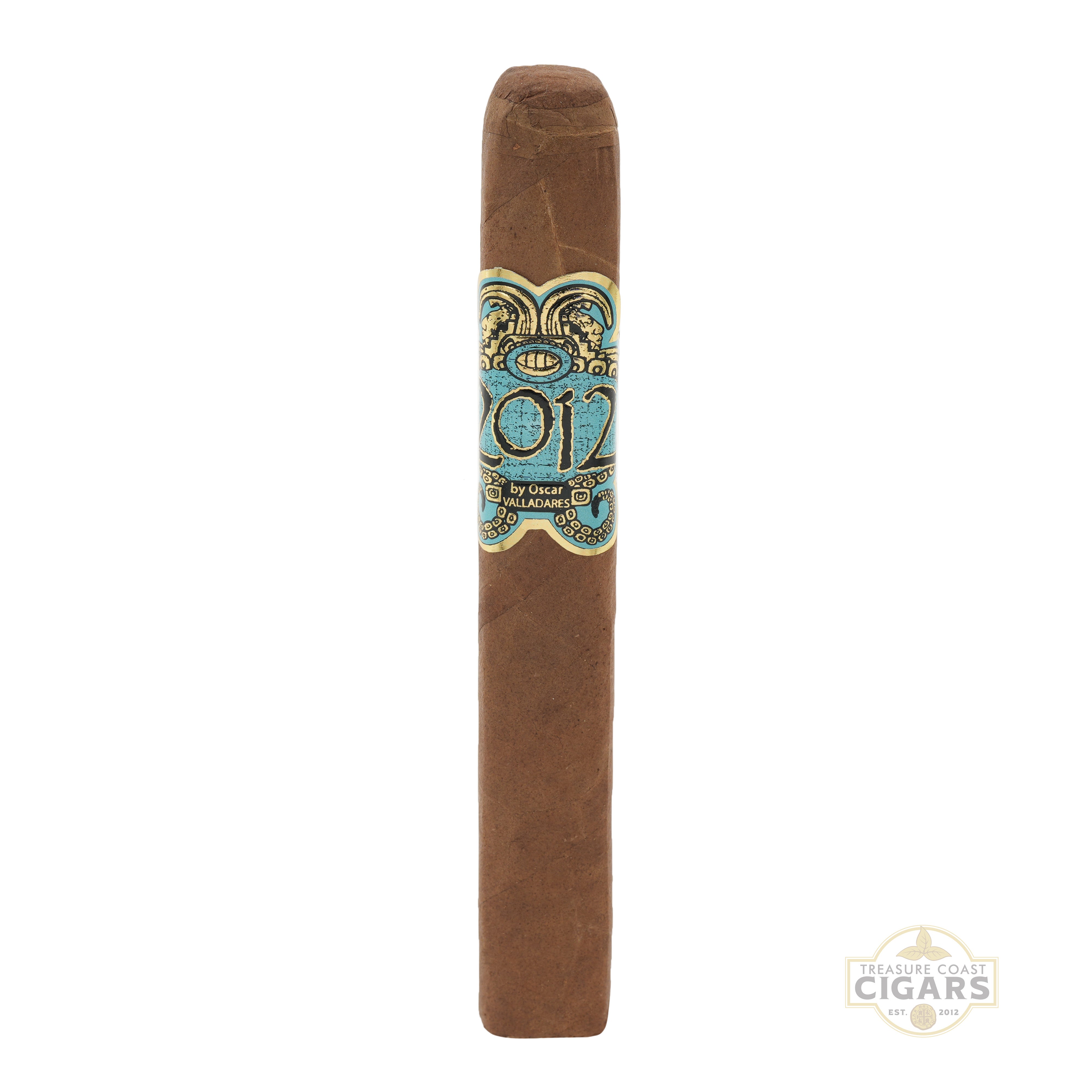 Cigar with a decorative band featuring the number '017' on a white background