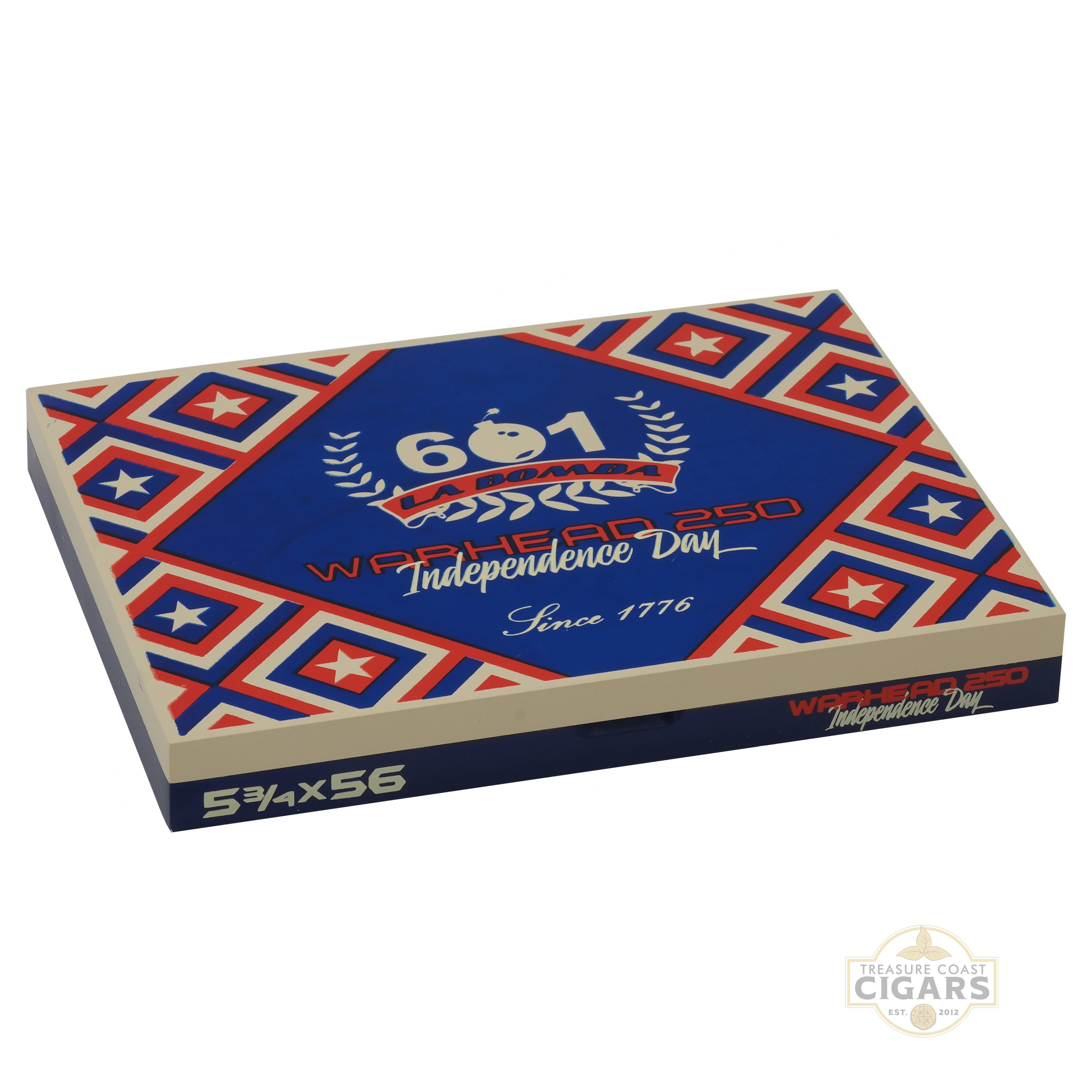 Cigar box with 'Warhead 250 Independence Day' design on a white background