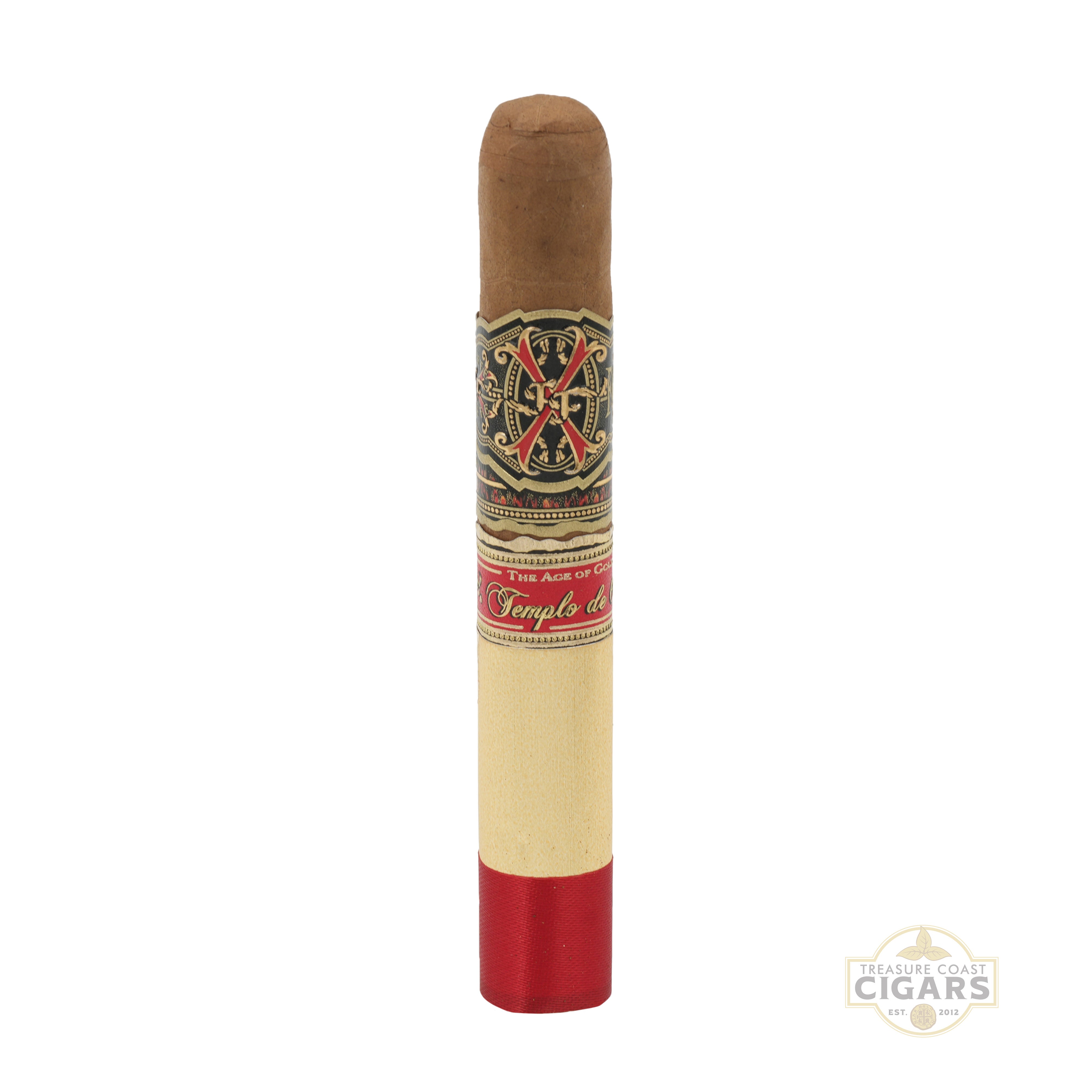 Opus X Templo de Oro Cigar with decorative band on a white background