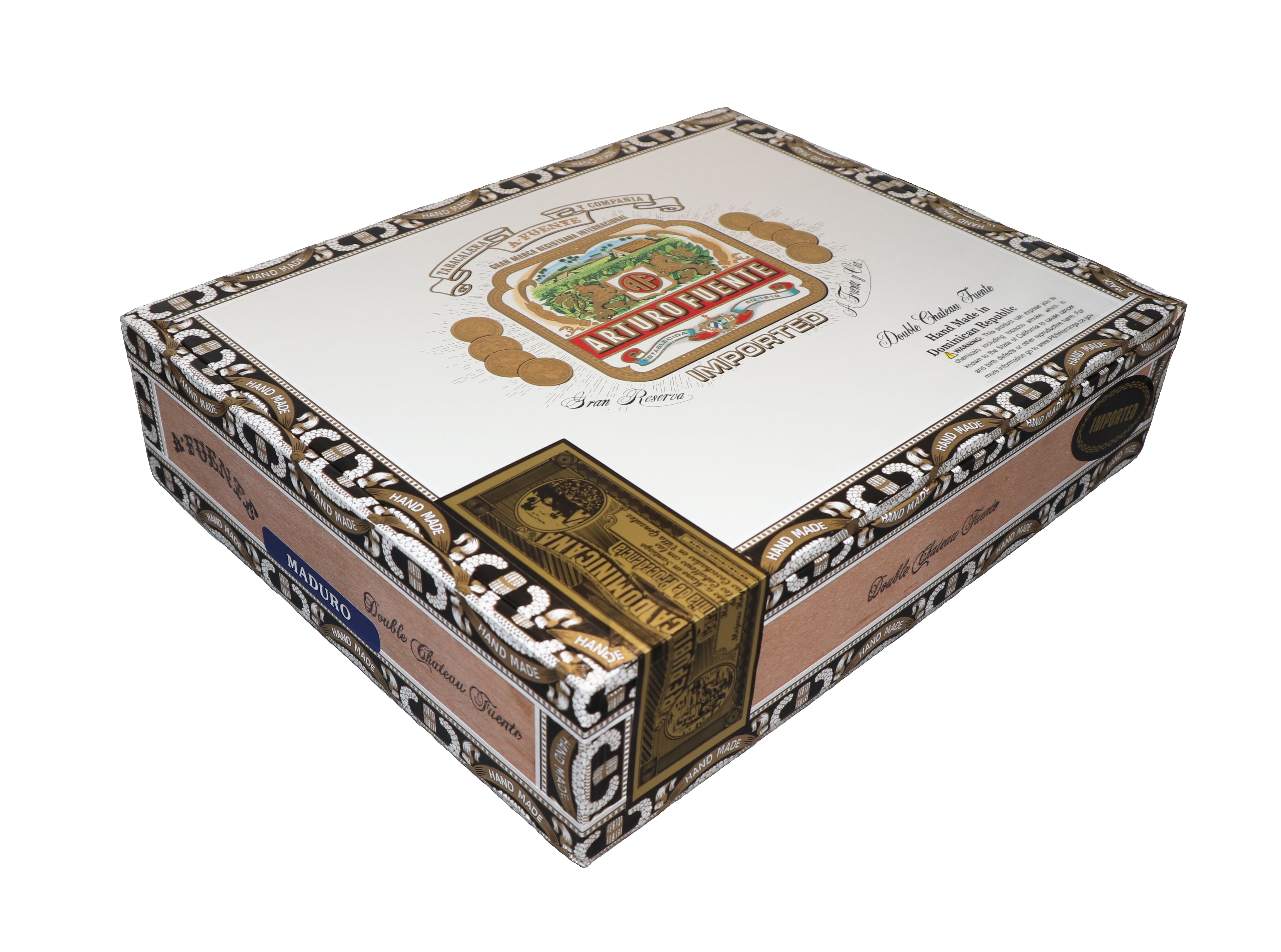 Closed box of Arturo Fuente Double Chateau maduro cigars.