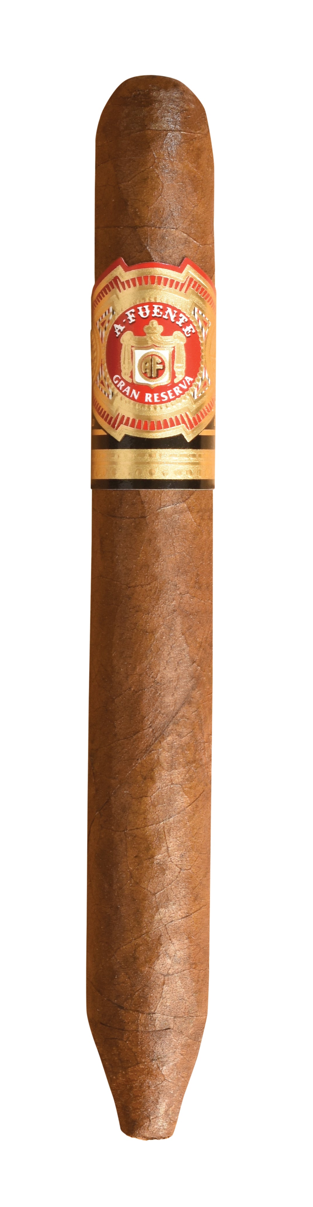 Cigar with a visible label on a white background