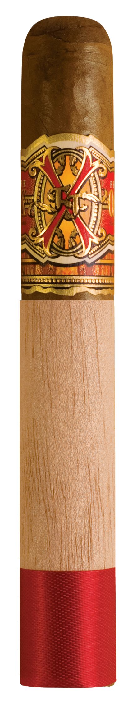 Cigar with decorative band and red base