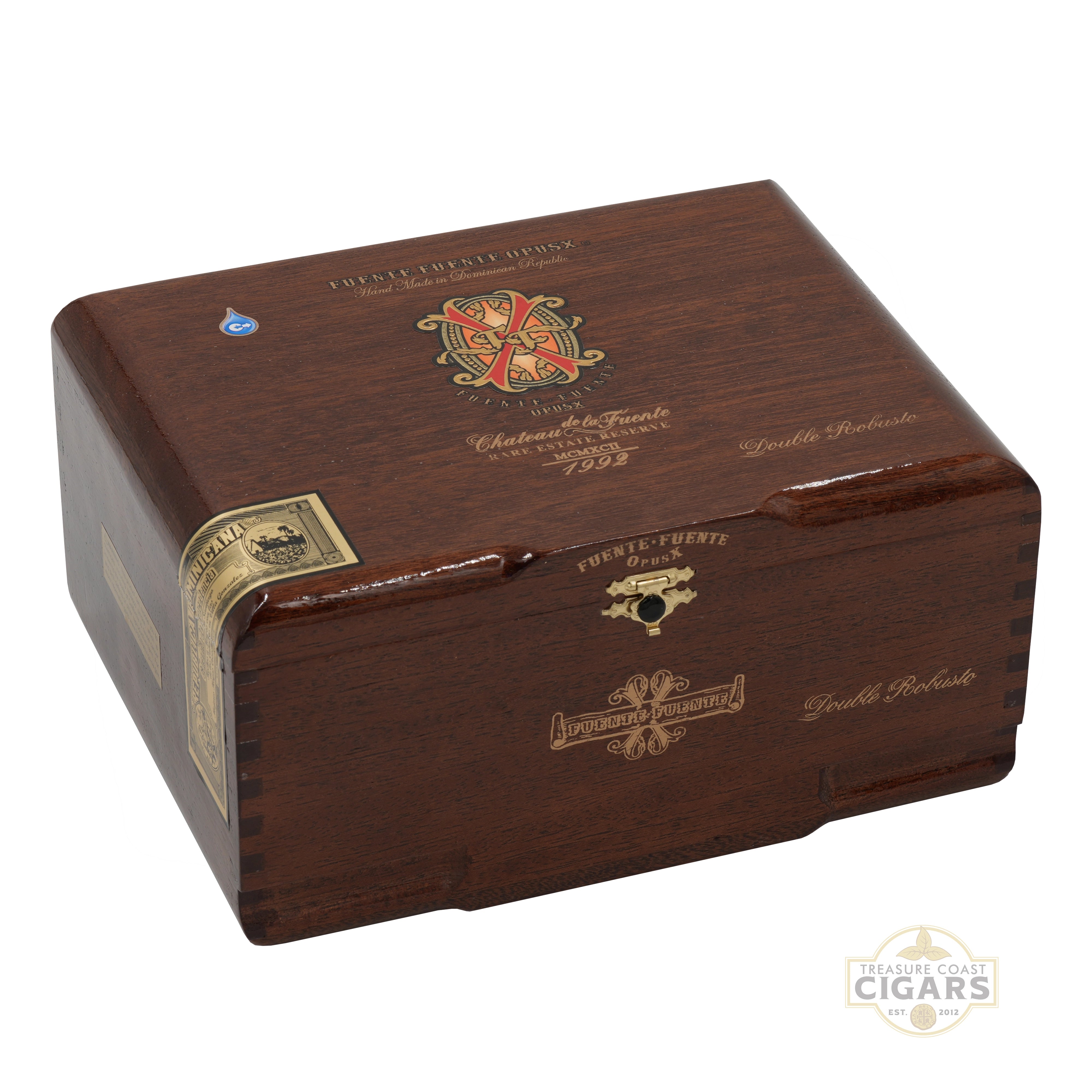 Opus X Double Robusto Wooden Box with brand logo on a white background
