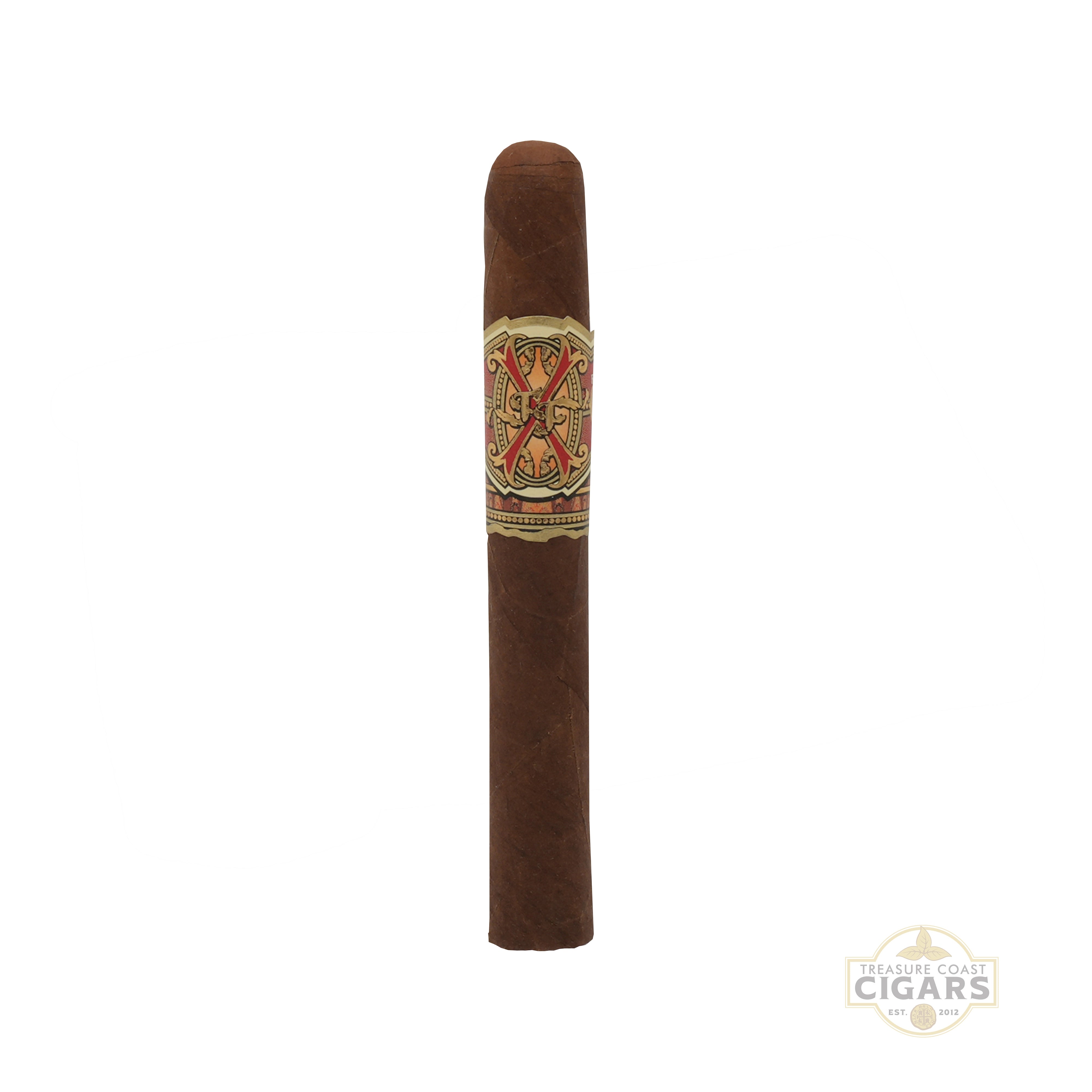 Opus X Cigar with decorative band on a white background