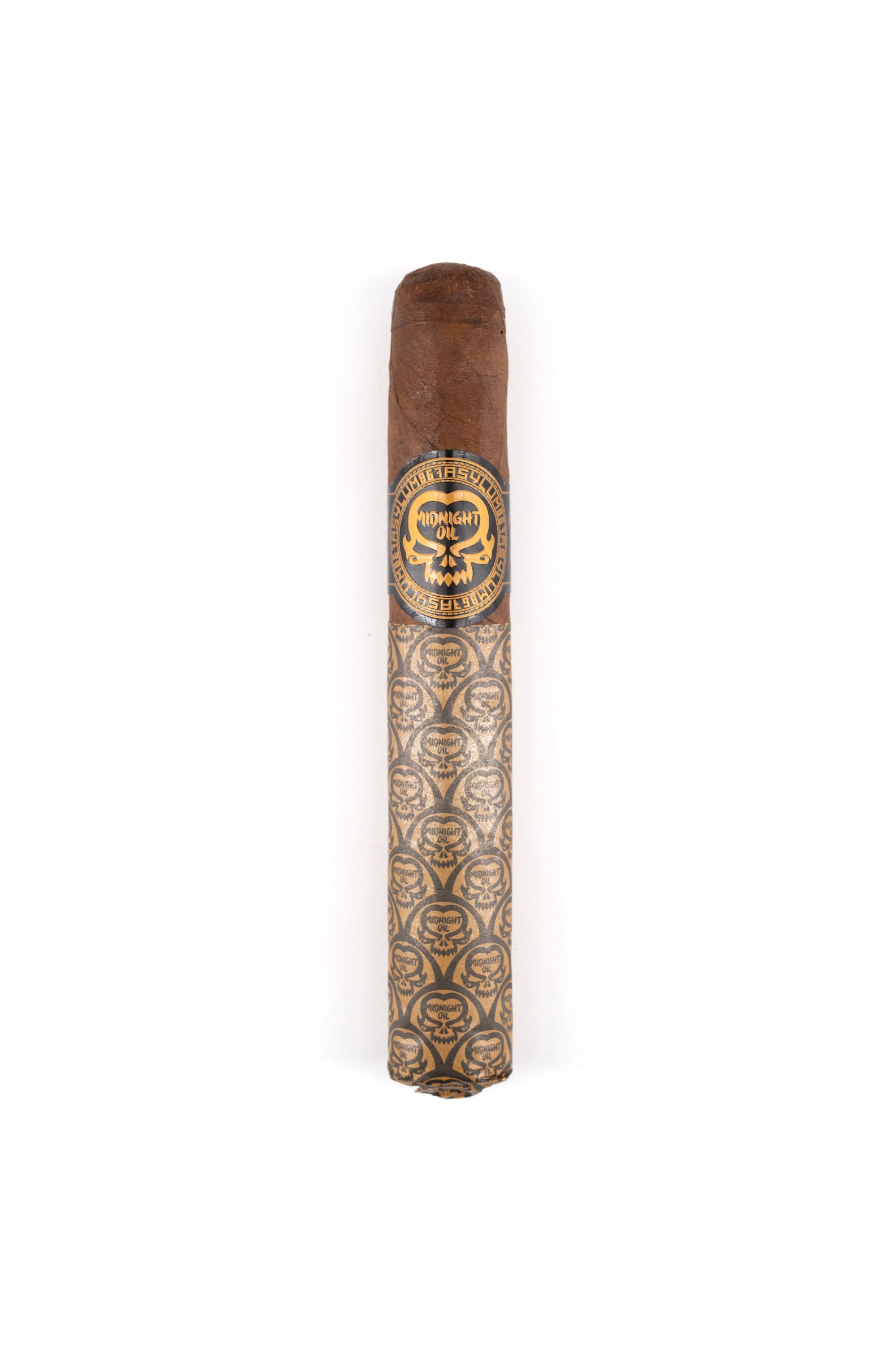 Cigar with decorative band on a white background