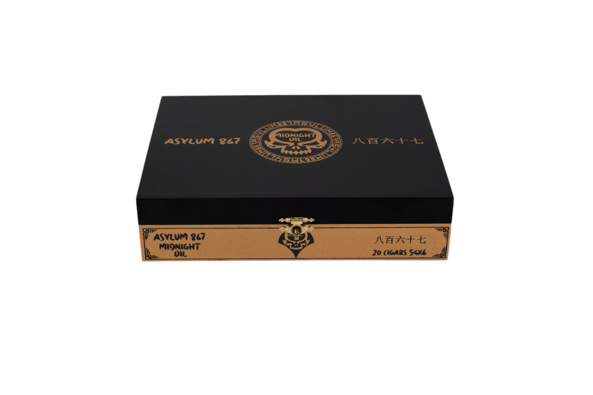 Black and gold box with 'Asylum 867' branding on a white background