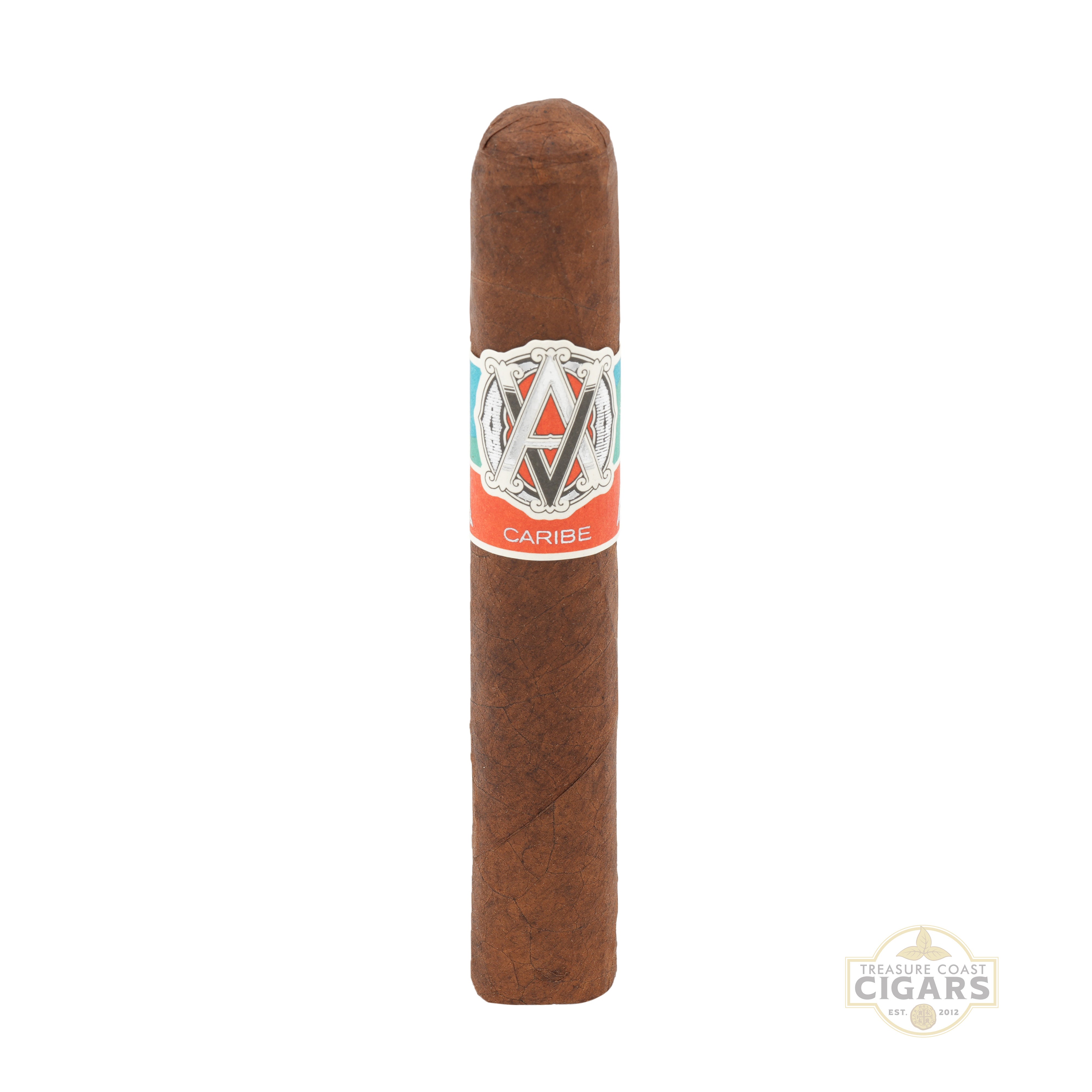 Cigar with a colorful band on a white background