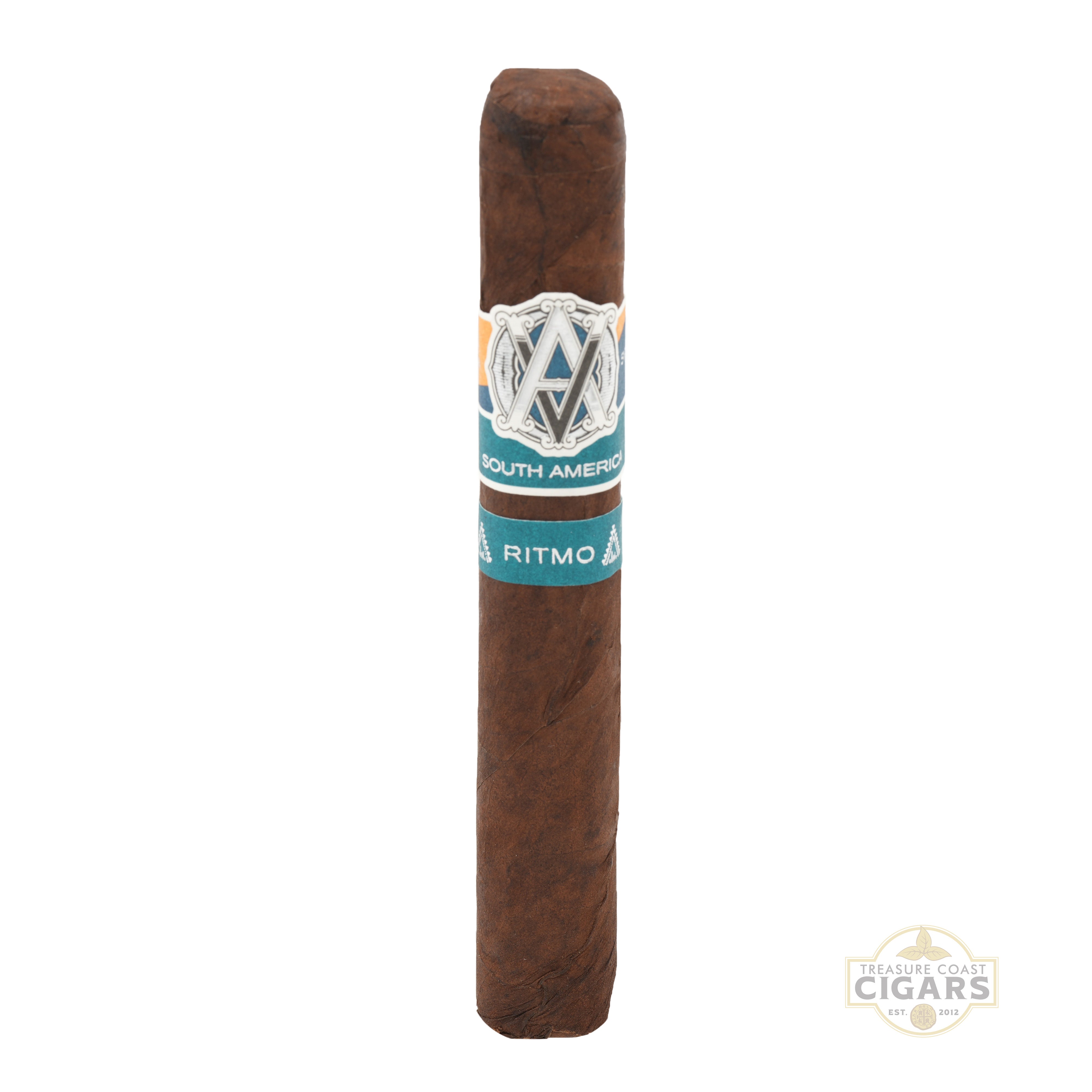Cigar with a label on a white background