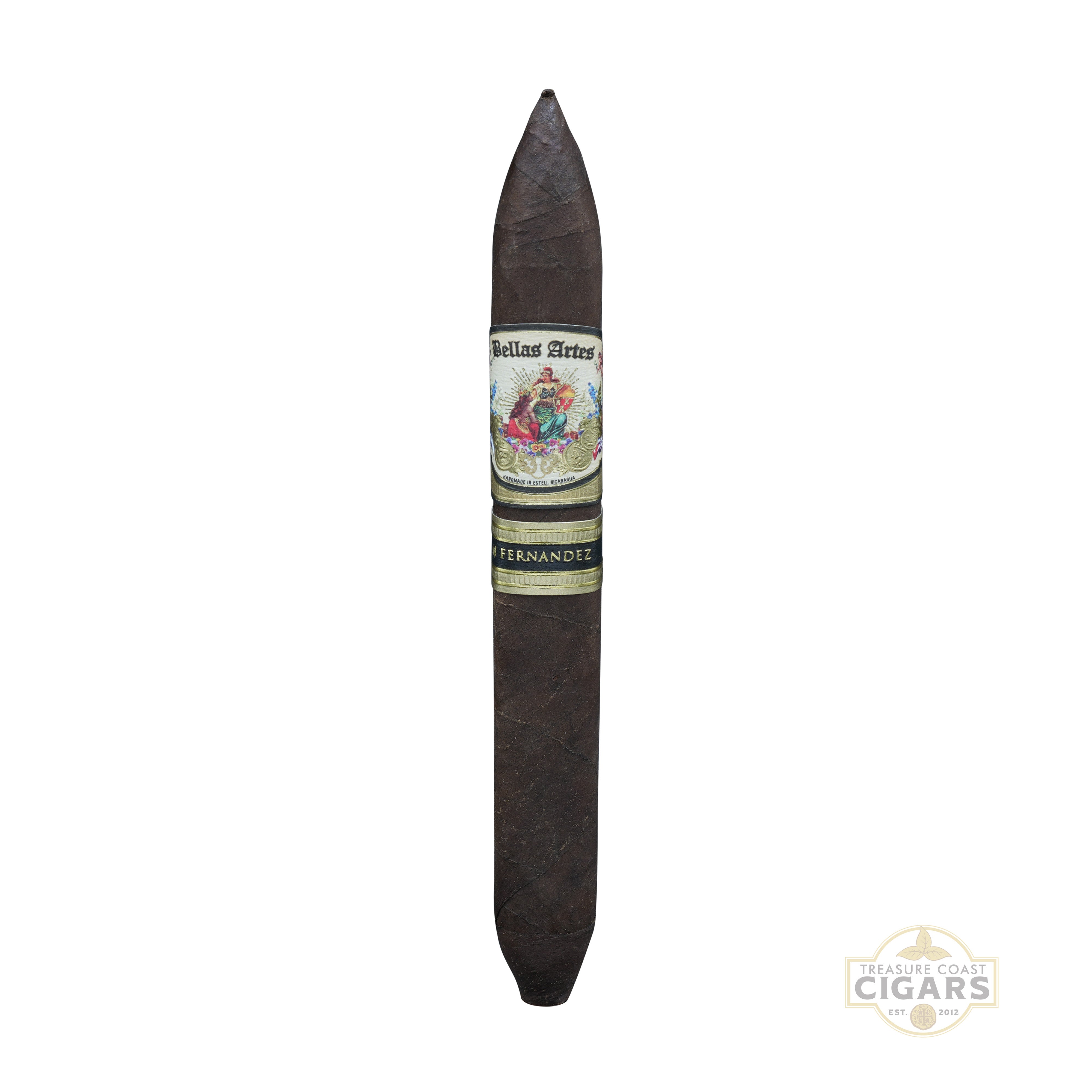 Bellas Artes Maduro Figurado Cigar with a visible label on a white background