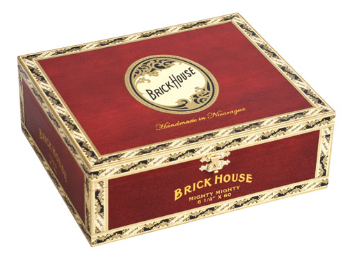 Brick House cigar box with red and gold design on a white background