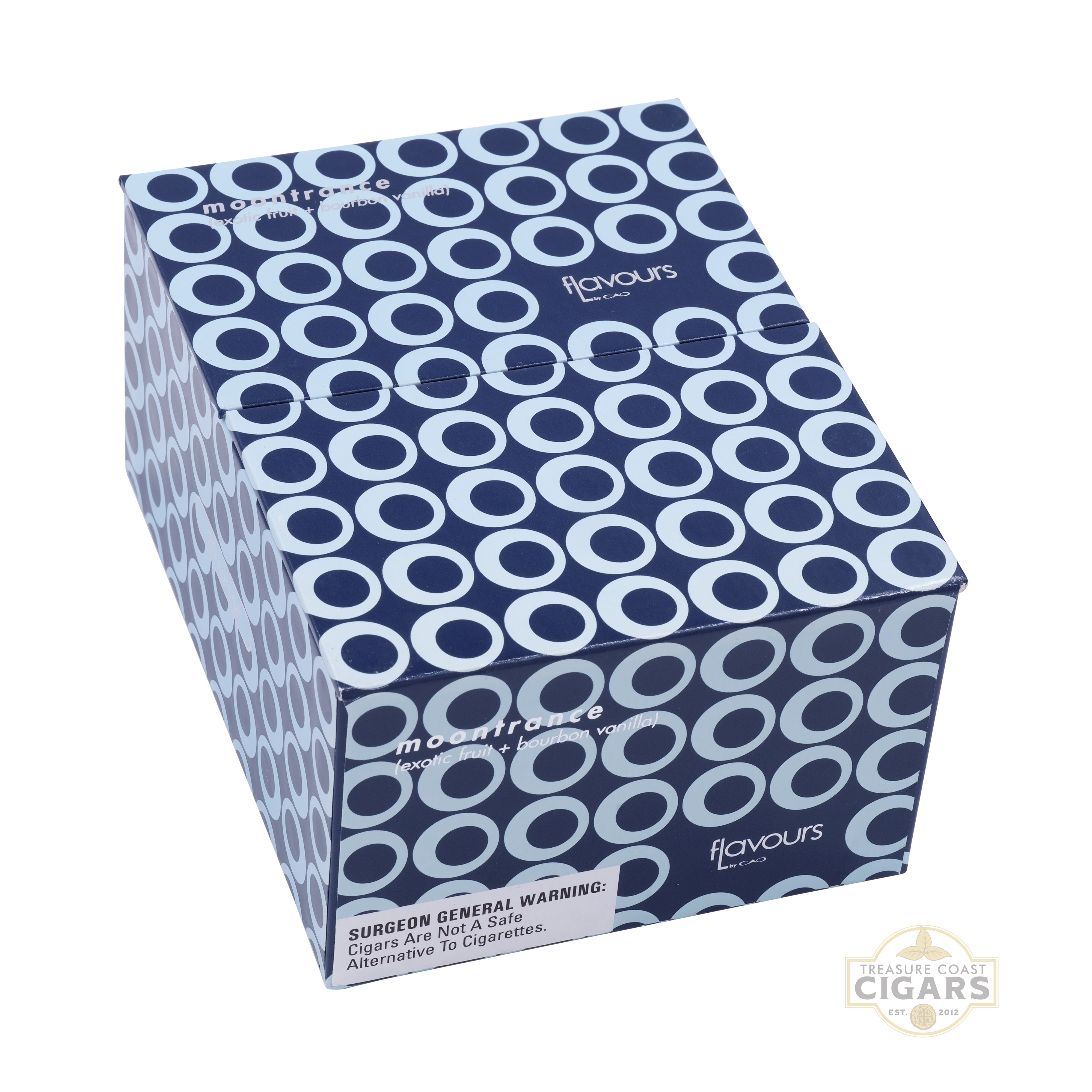 Box of Flavours Moontrance sticks with blue and white pattern on a white background