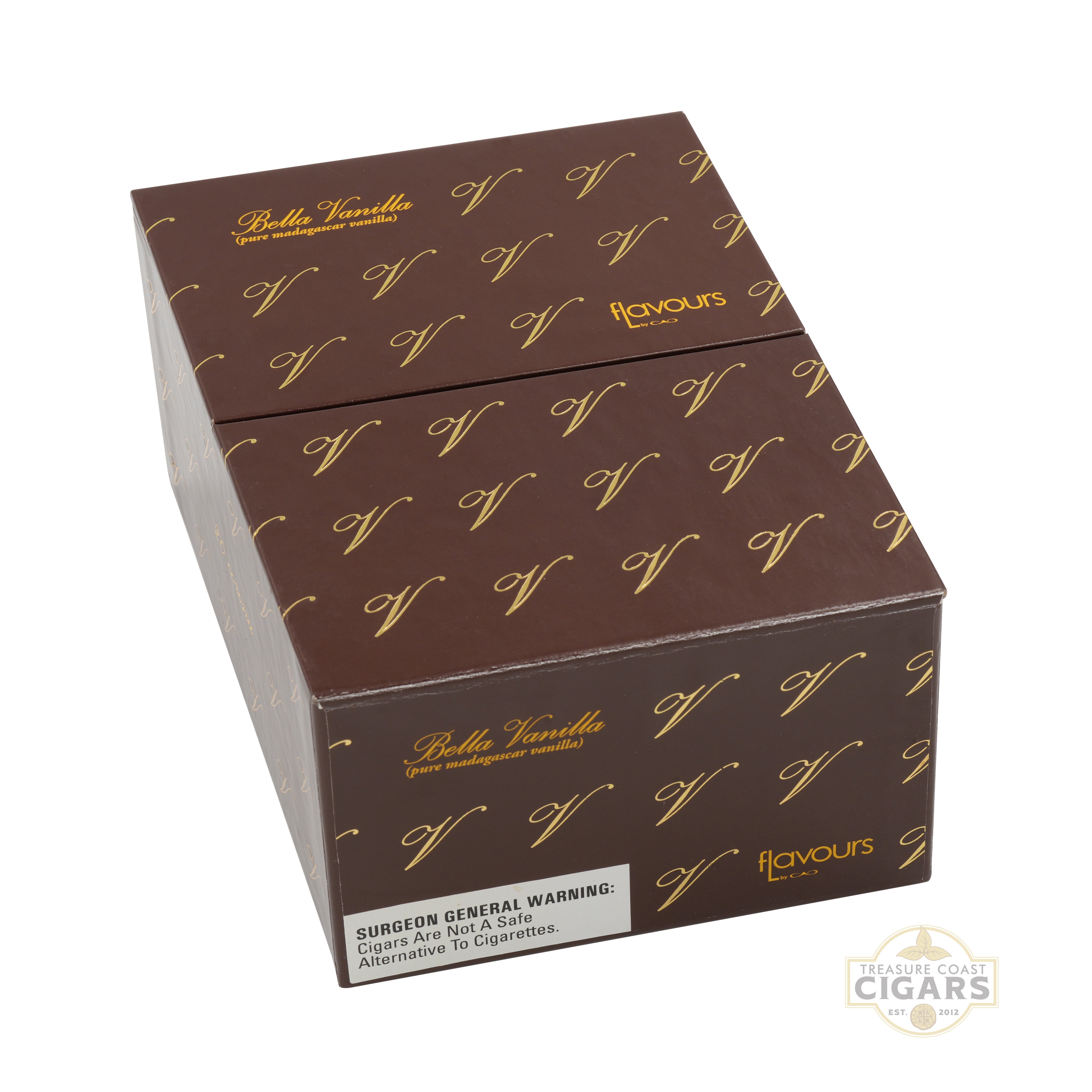 Brown box with gold lettering and 'Flavours' branding on a white background