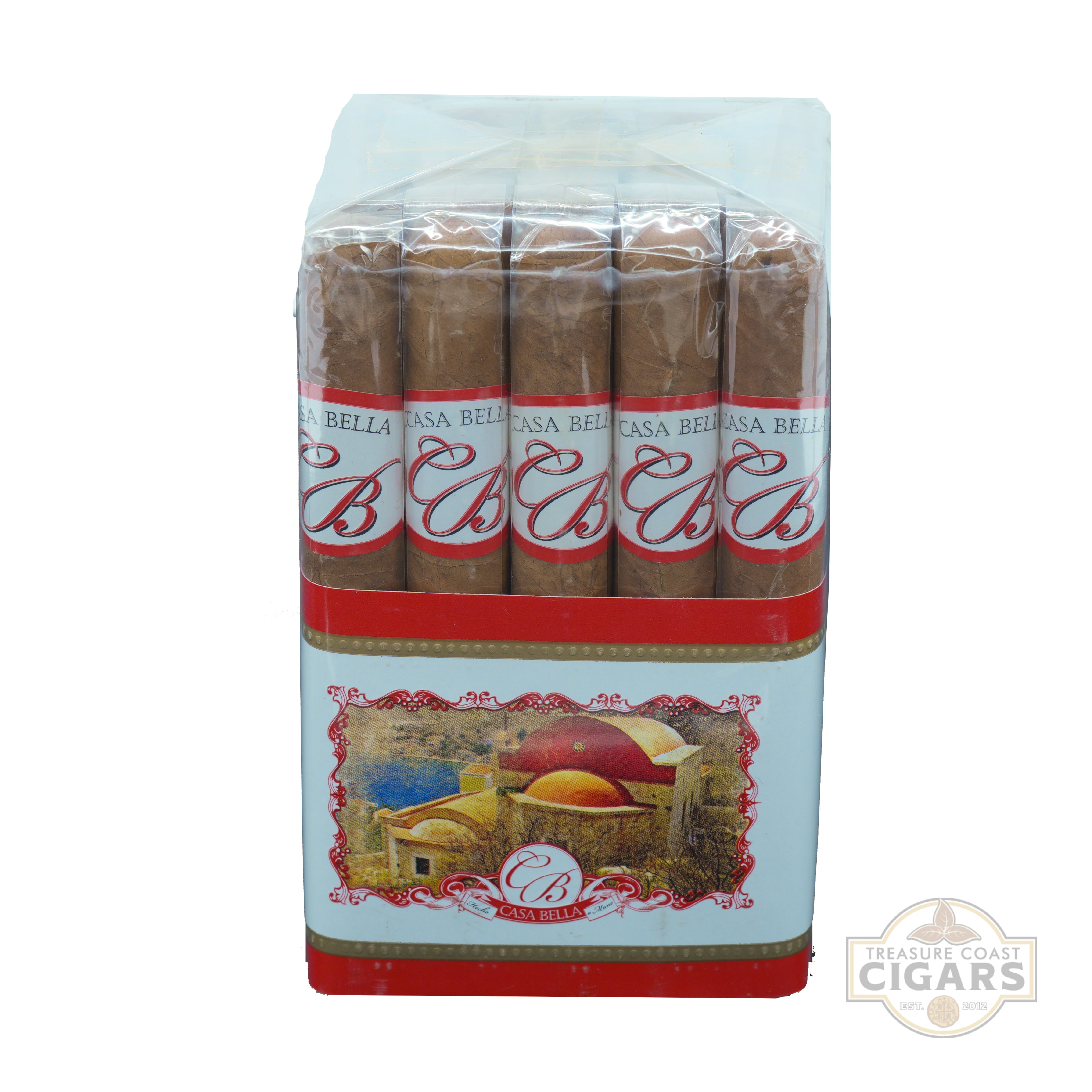 Bundle of Casa Bella cigars with a decorative label on a white background