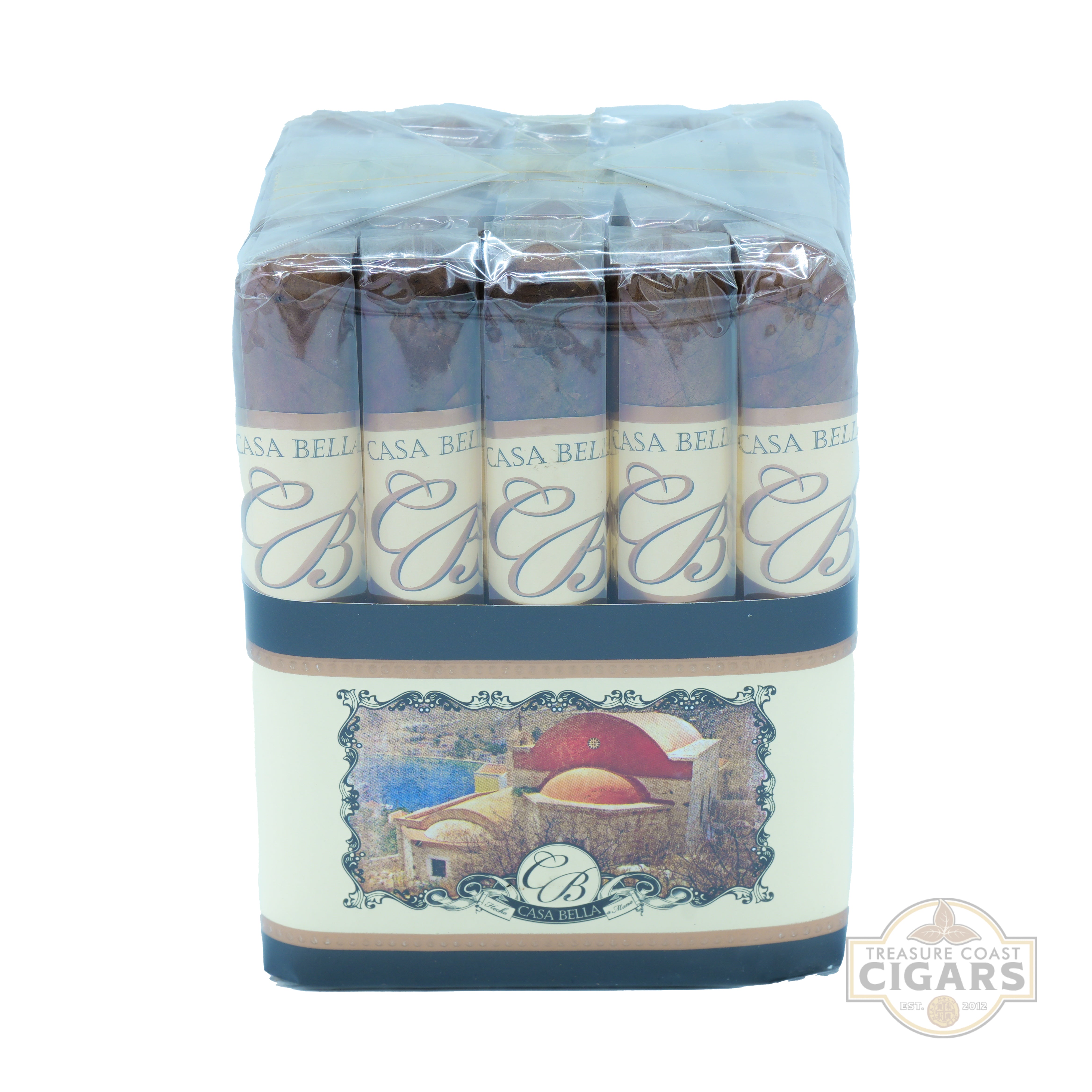 Pack of Casa Bella cigars with scenic label on a white background