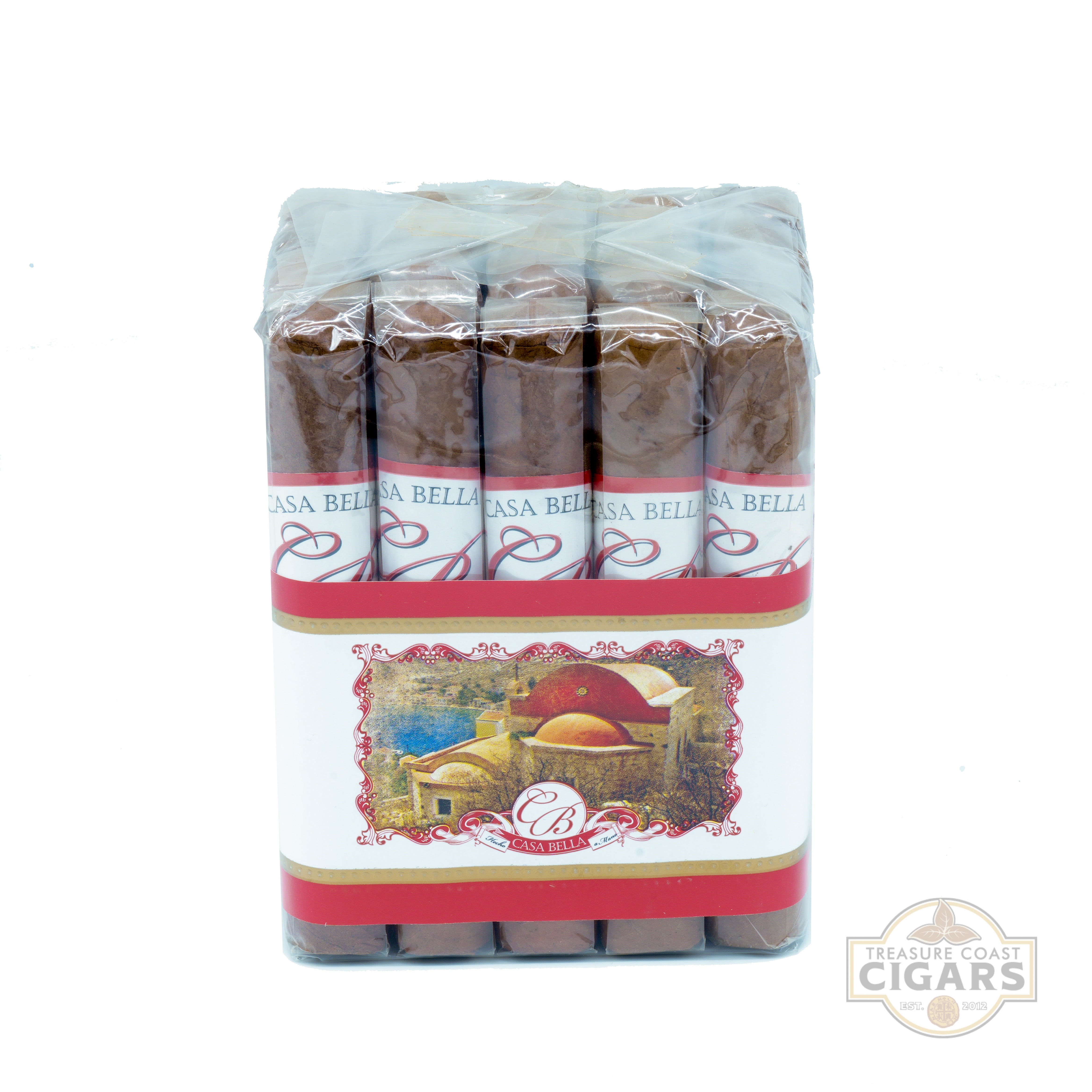 Pack of Casa Bella cigars with a scenic label on a white background