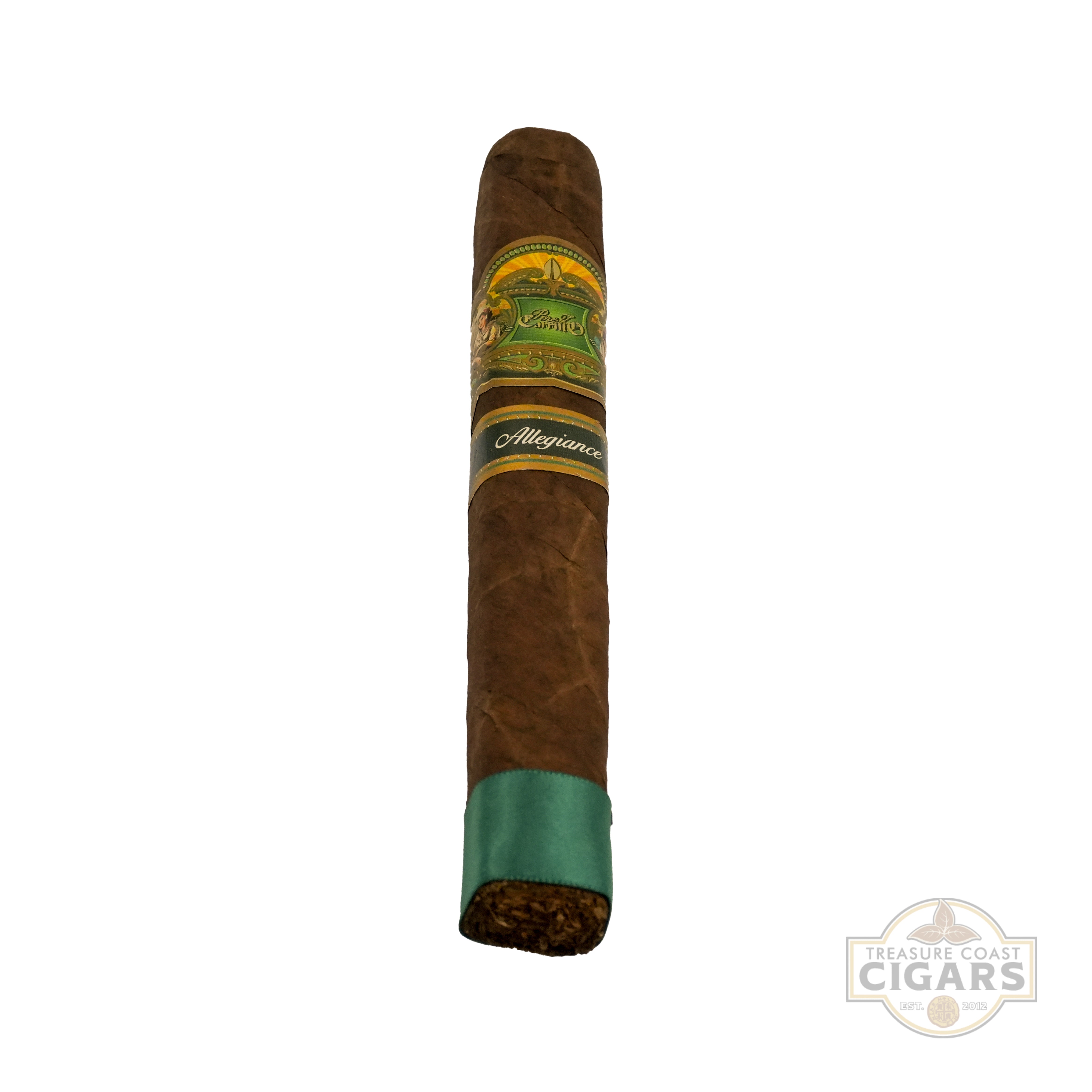 Cigar with visible branding on a white background