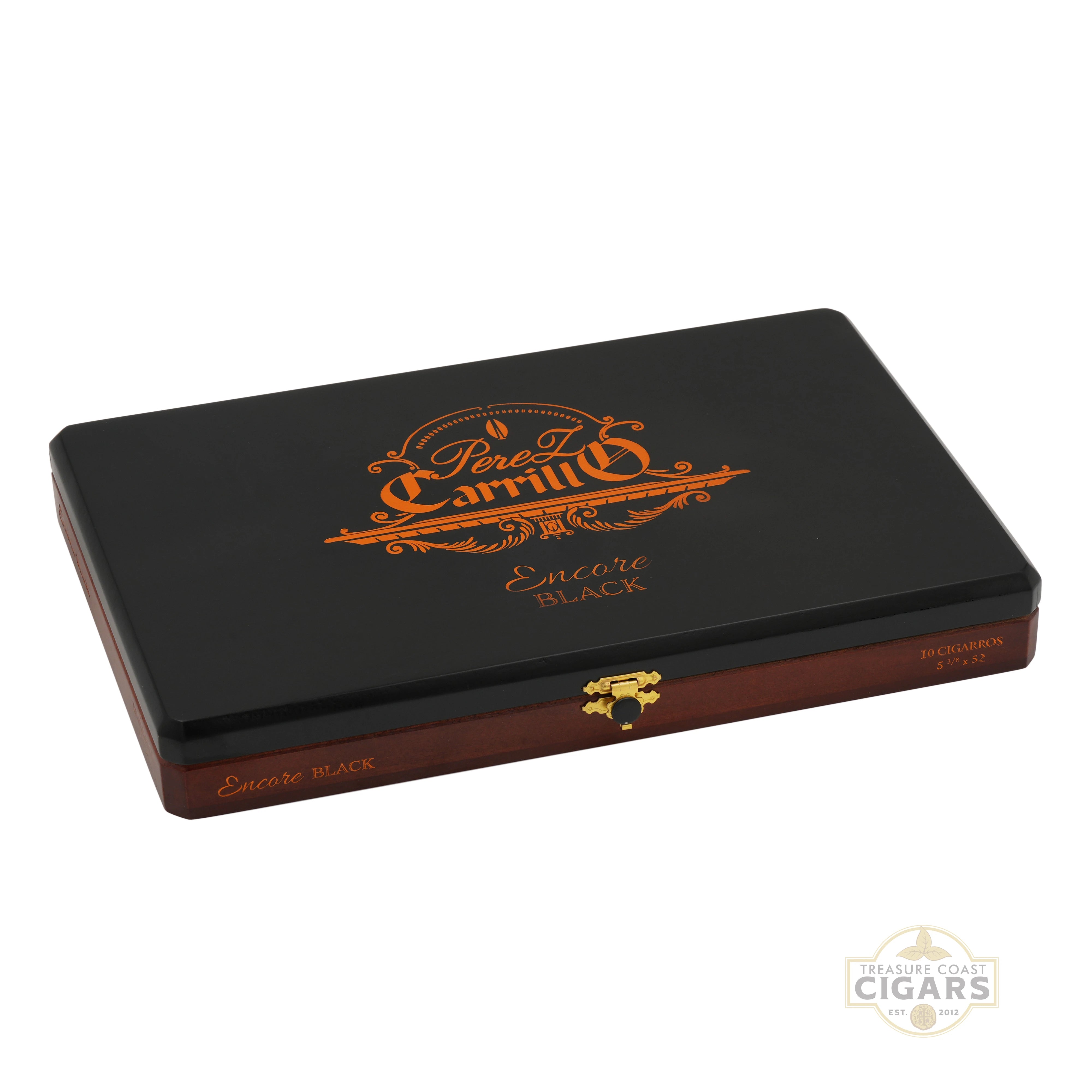 Cigar box with 'Perez Carrillo' branding on a white background