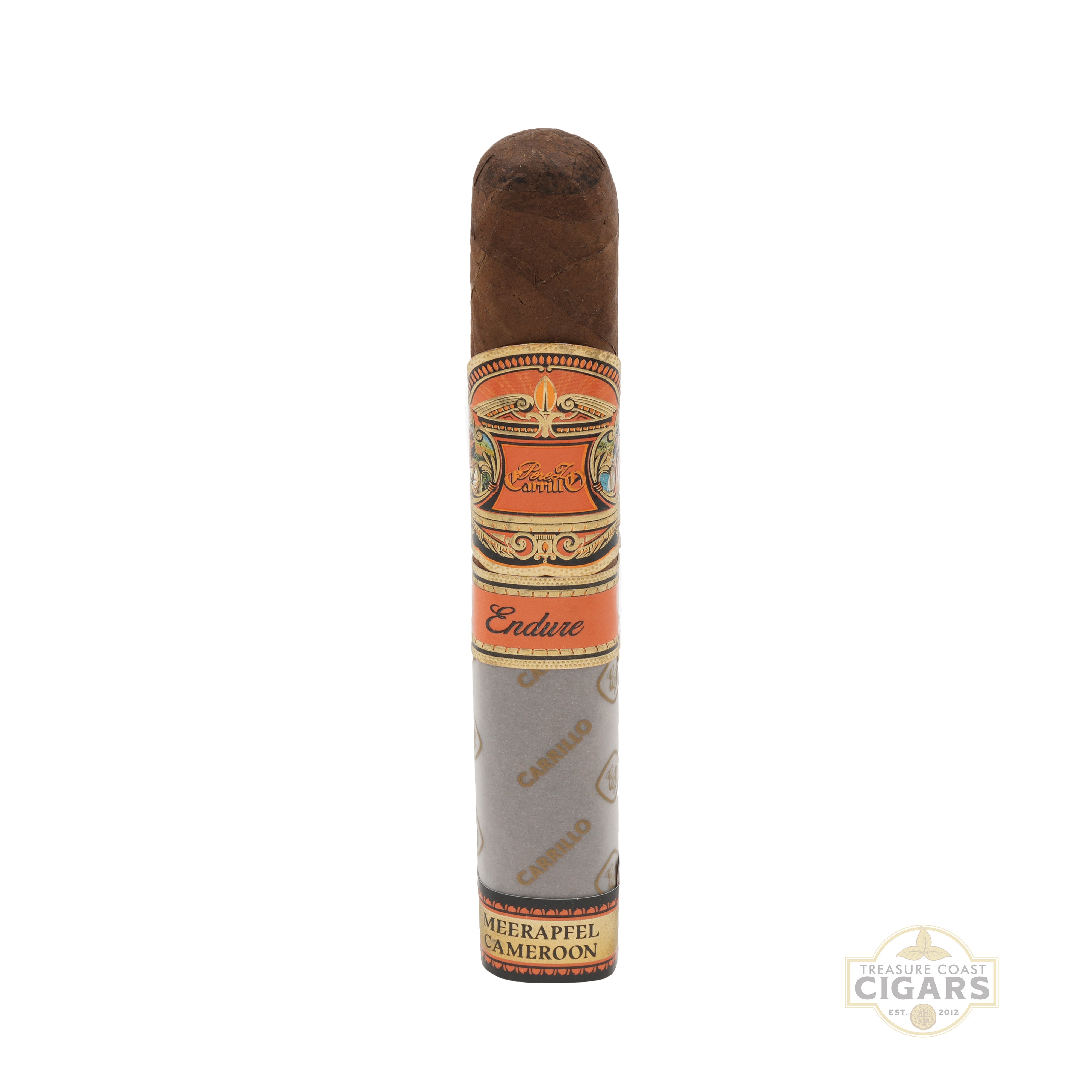 Cigar with a label on a white background