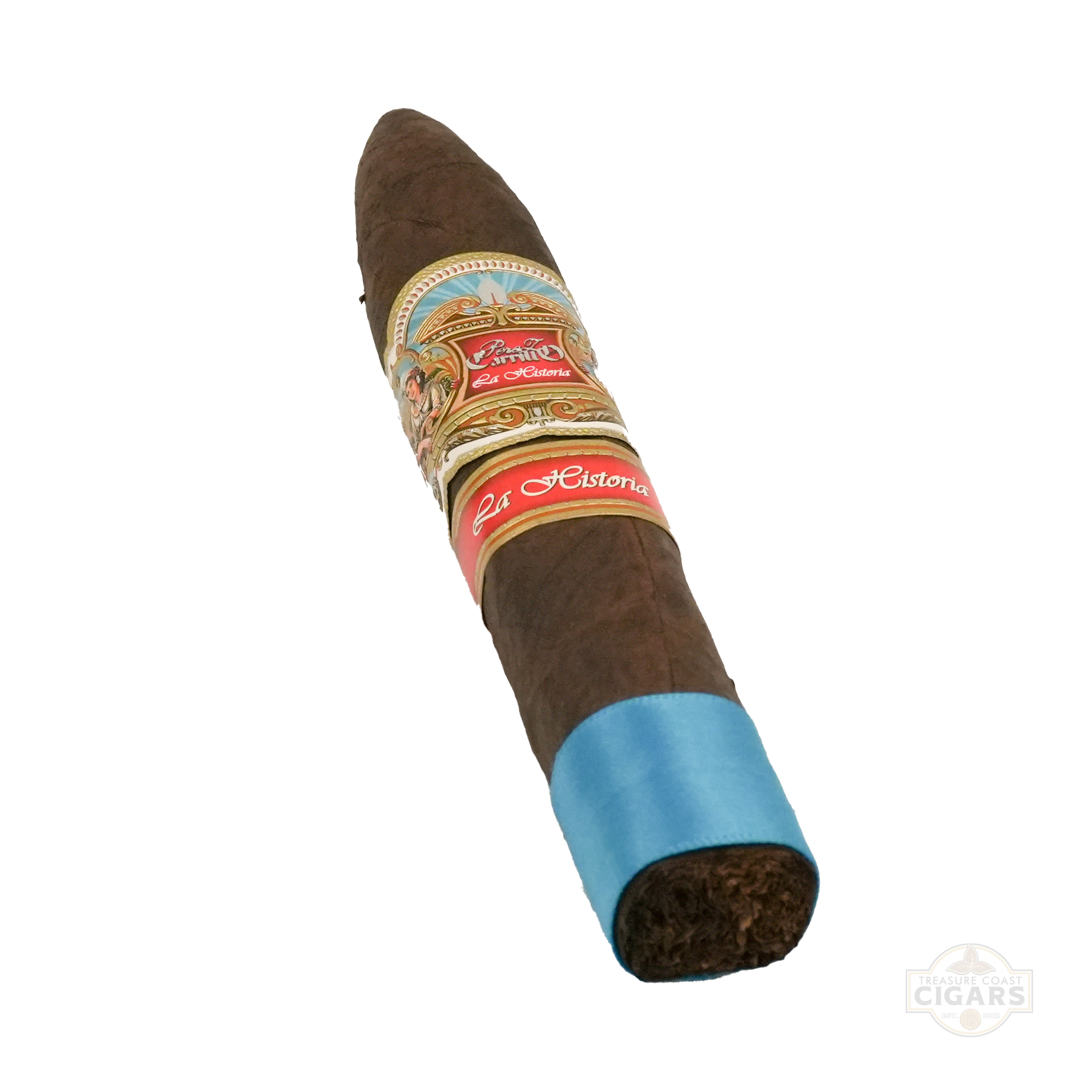 Cigar with a colorful label on a white background