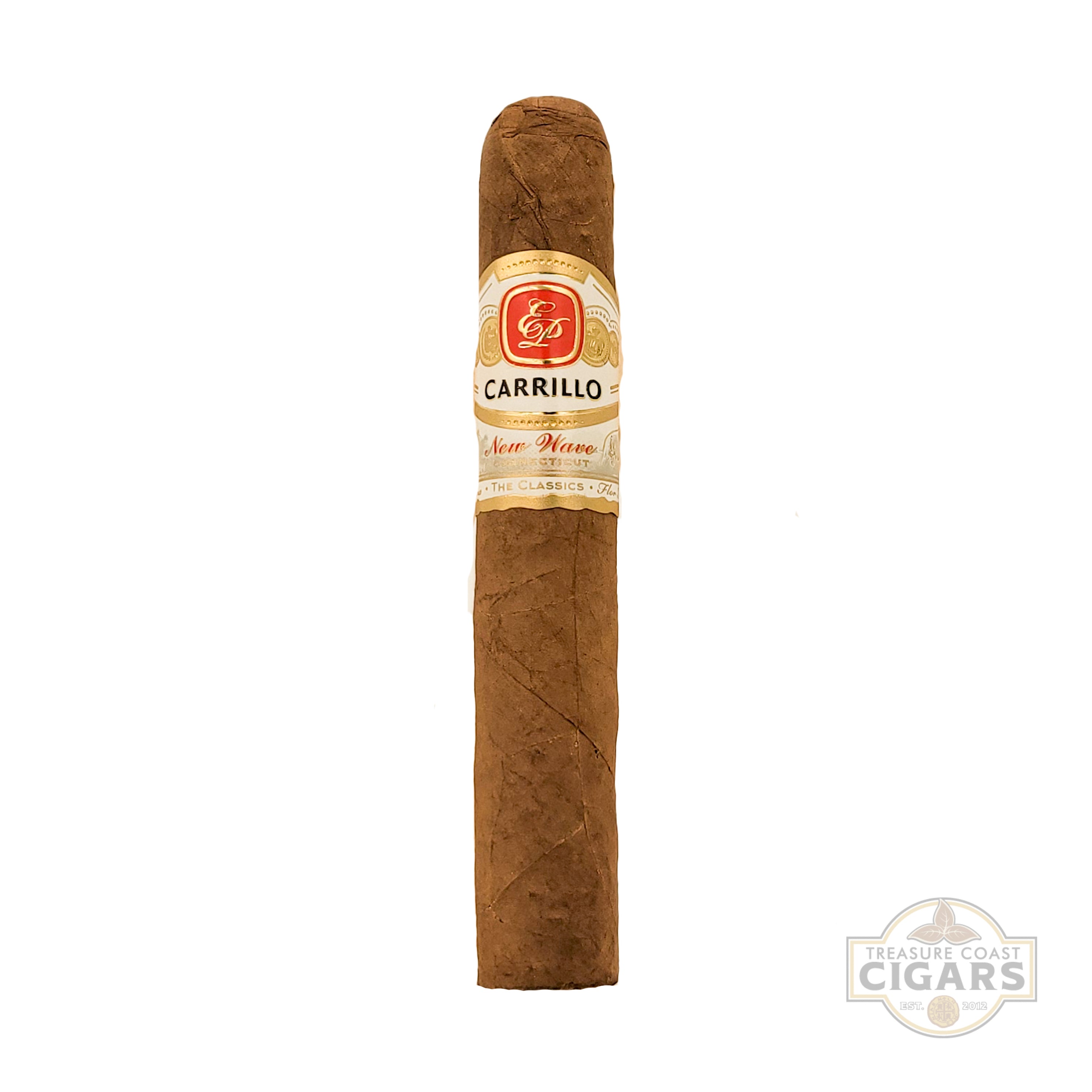 Cigar with a label on a white background, featuring the brand 'E.P. Carrillo'.
