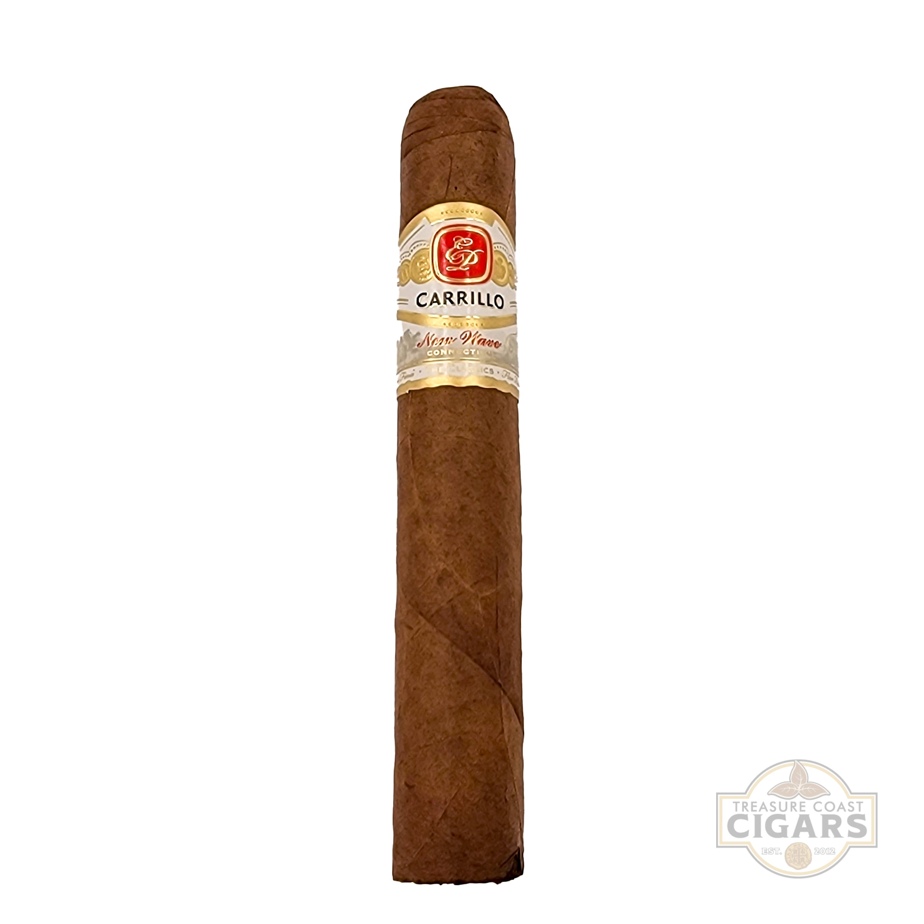 Cigar with a label on a white background, featuring the brand 'Carrillo'.