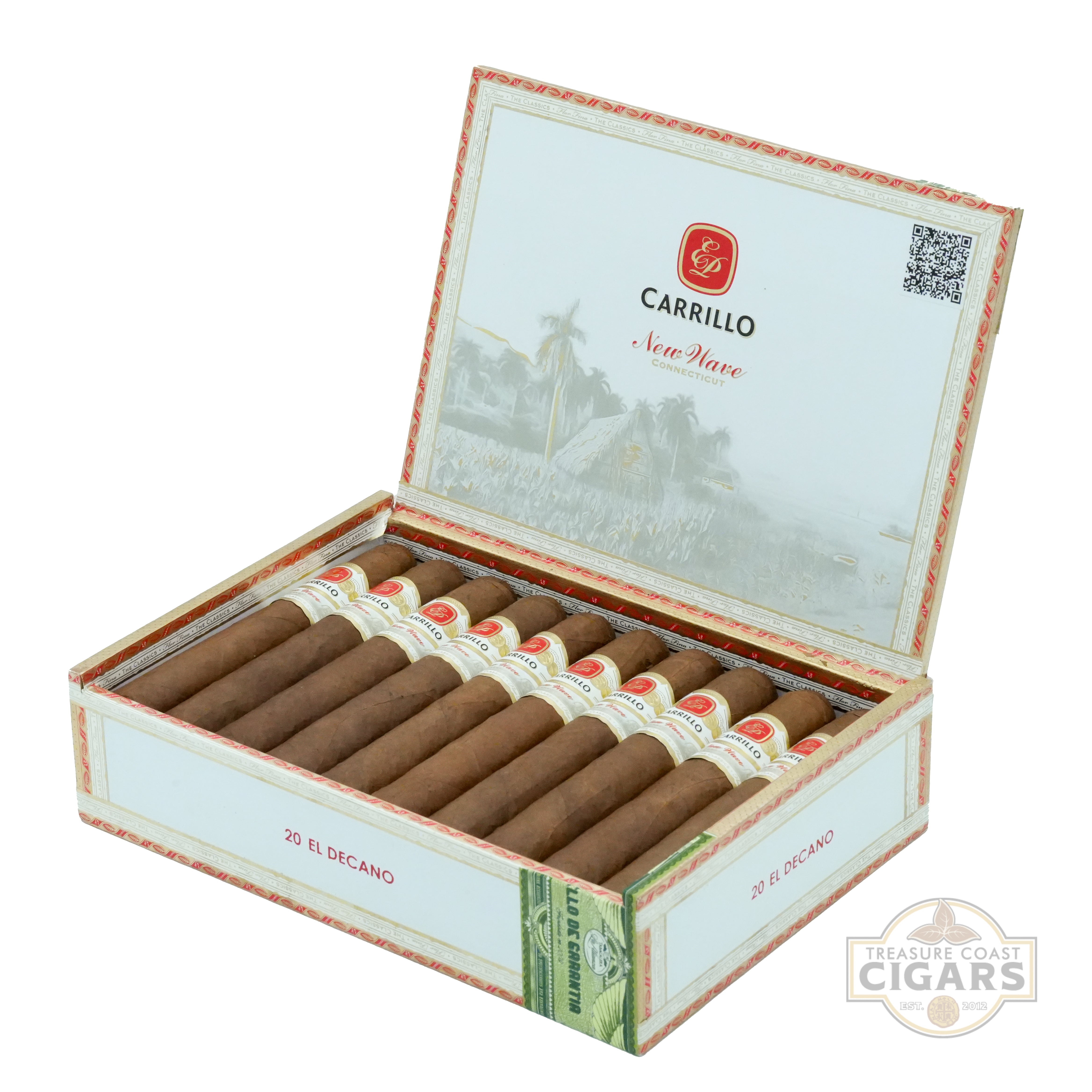 Open box of Casa Carrillo New Wave Connecticut El Decano with a white background