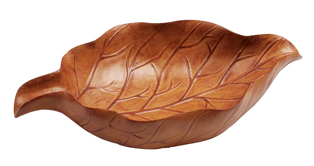 Wooden leaf-shaped ashtray on a white background