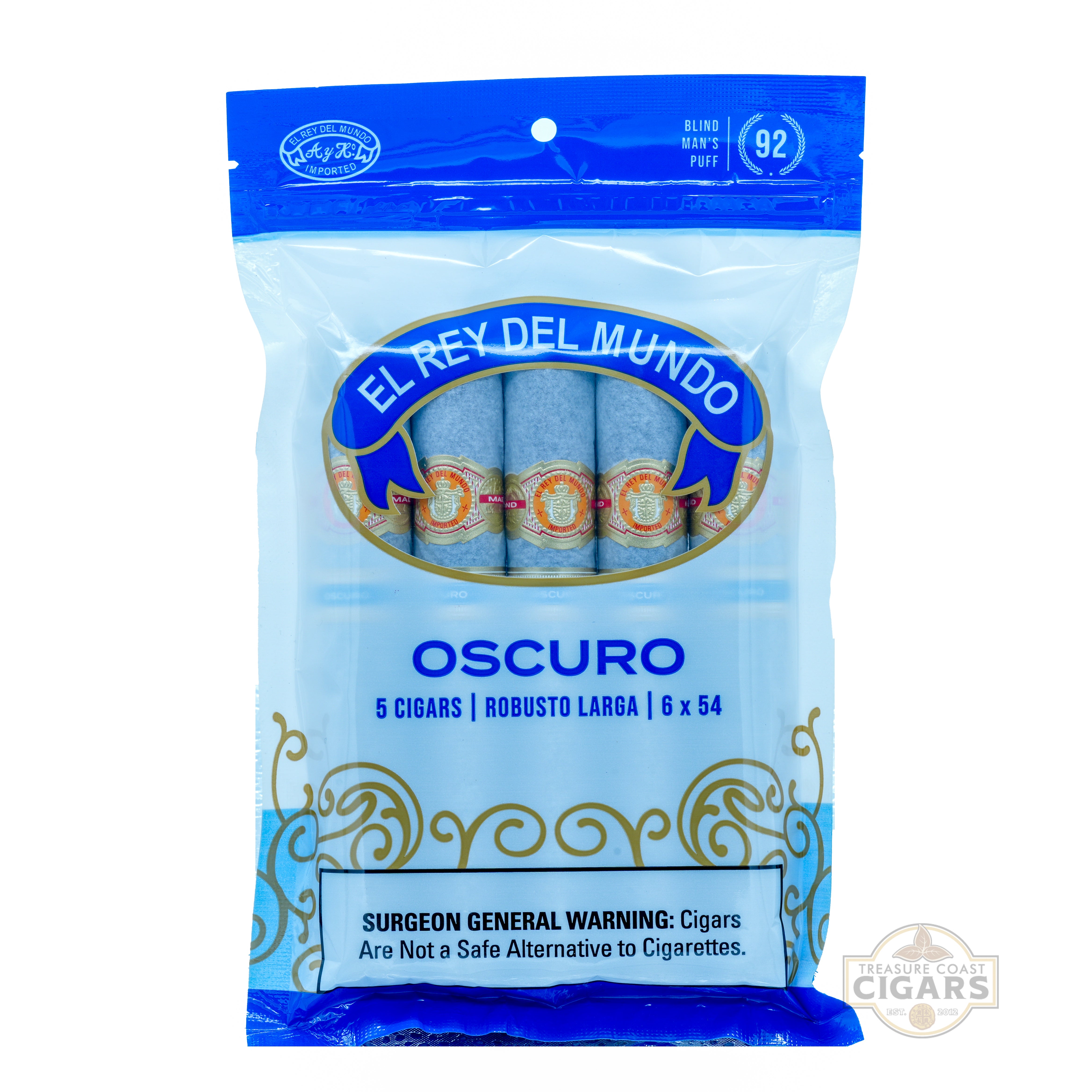 Pack of El Rey Del Mundo Oscuro cigars with blue and white packaging.