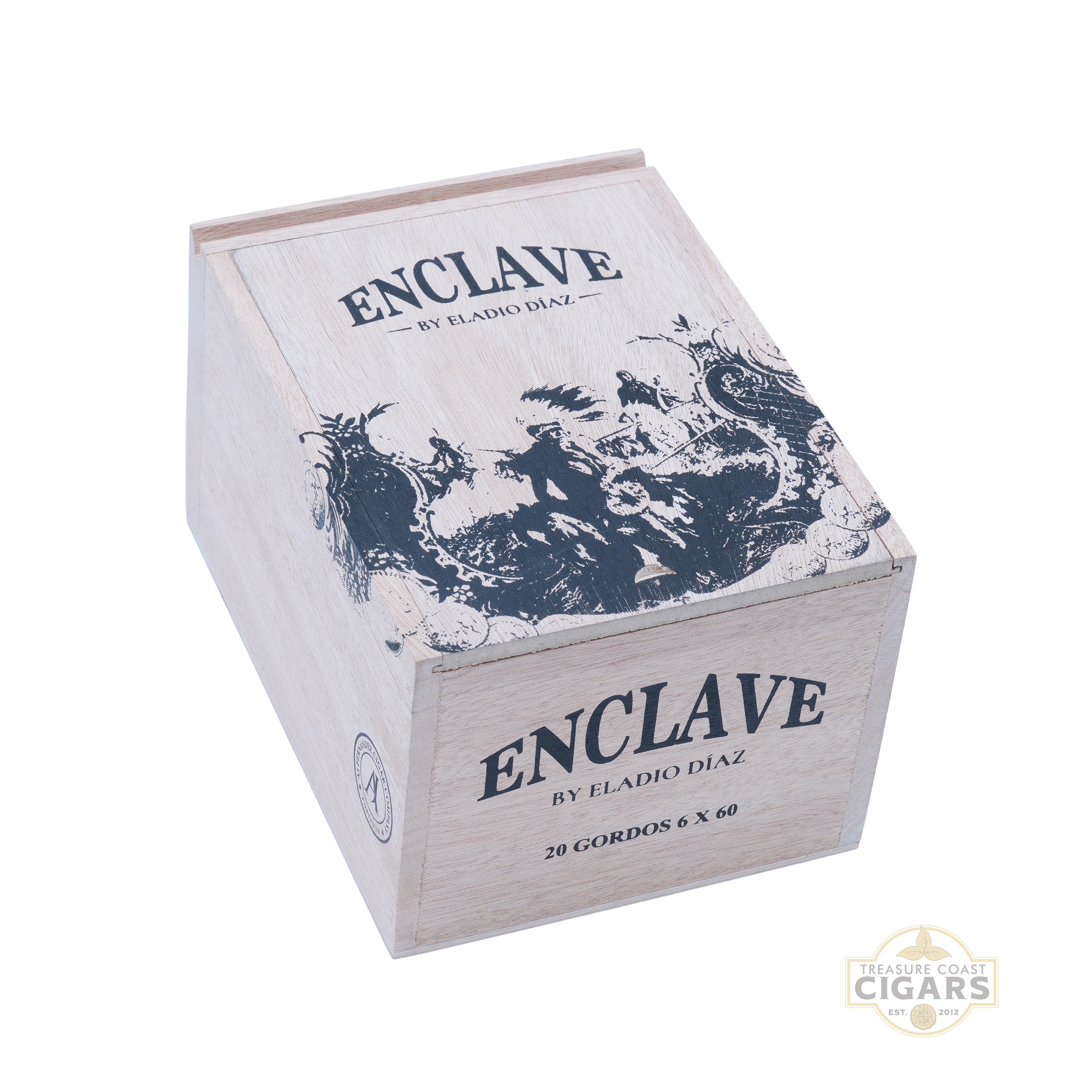 Cigar box with 'Enclave by Eladio Diaz' branding on a white background