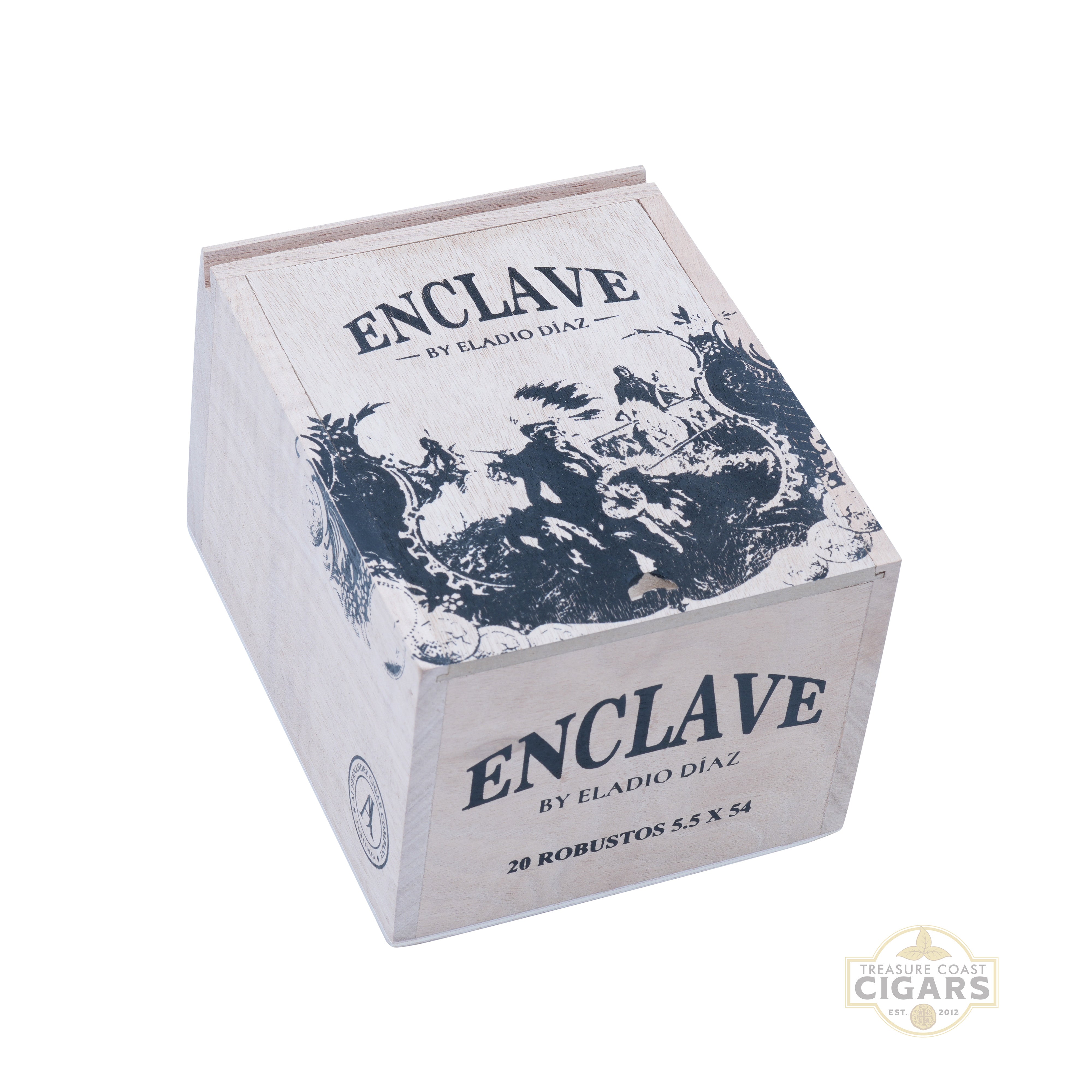Box of Enclave by Eladio Diaz cigars on a white background
