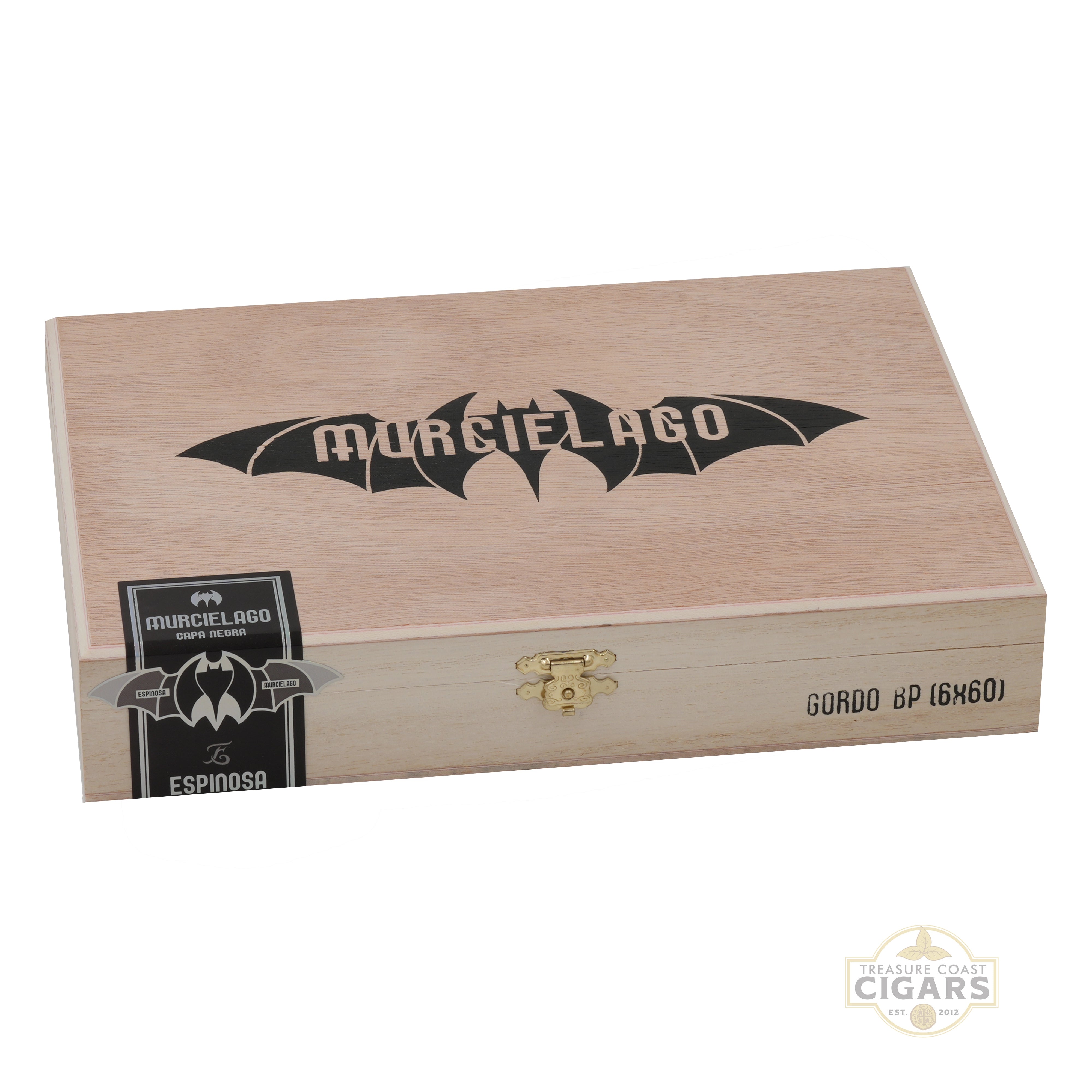 Closed box of Murcielago Gordo on a white background