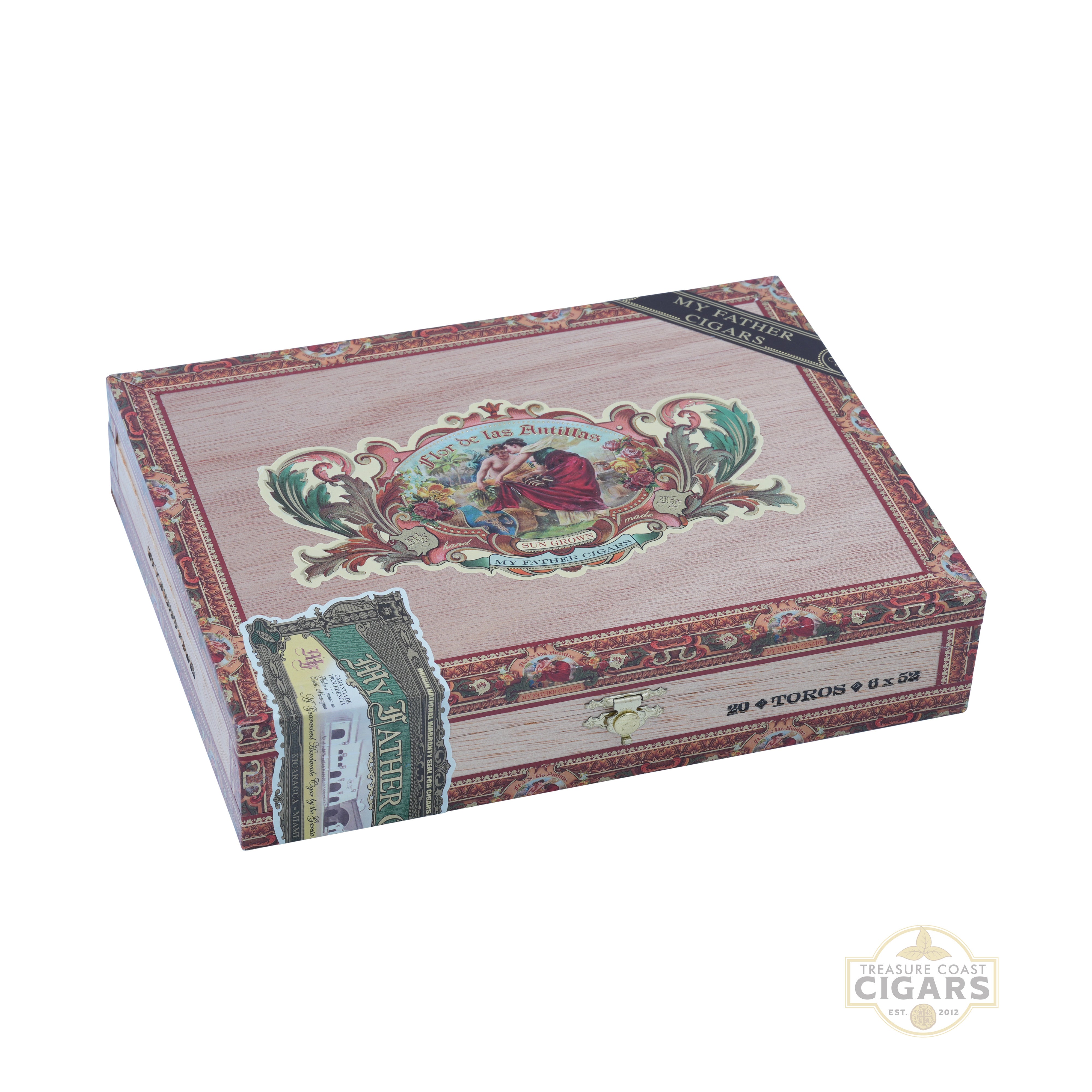 Cigar box with decorative design on a white background