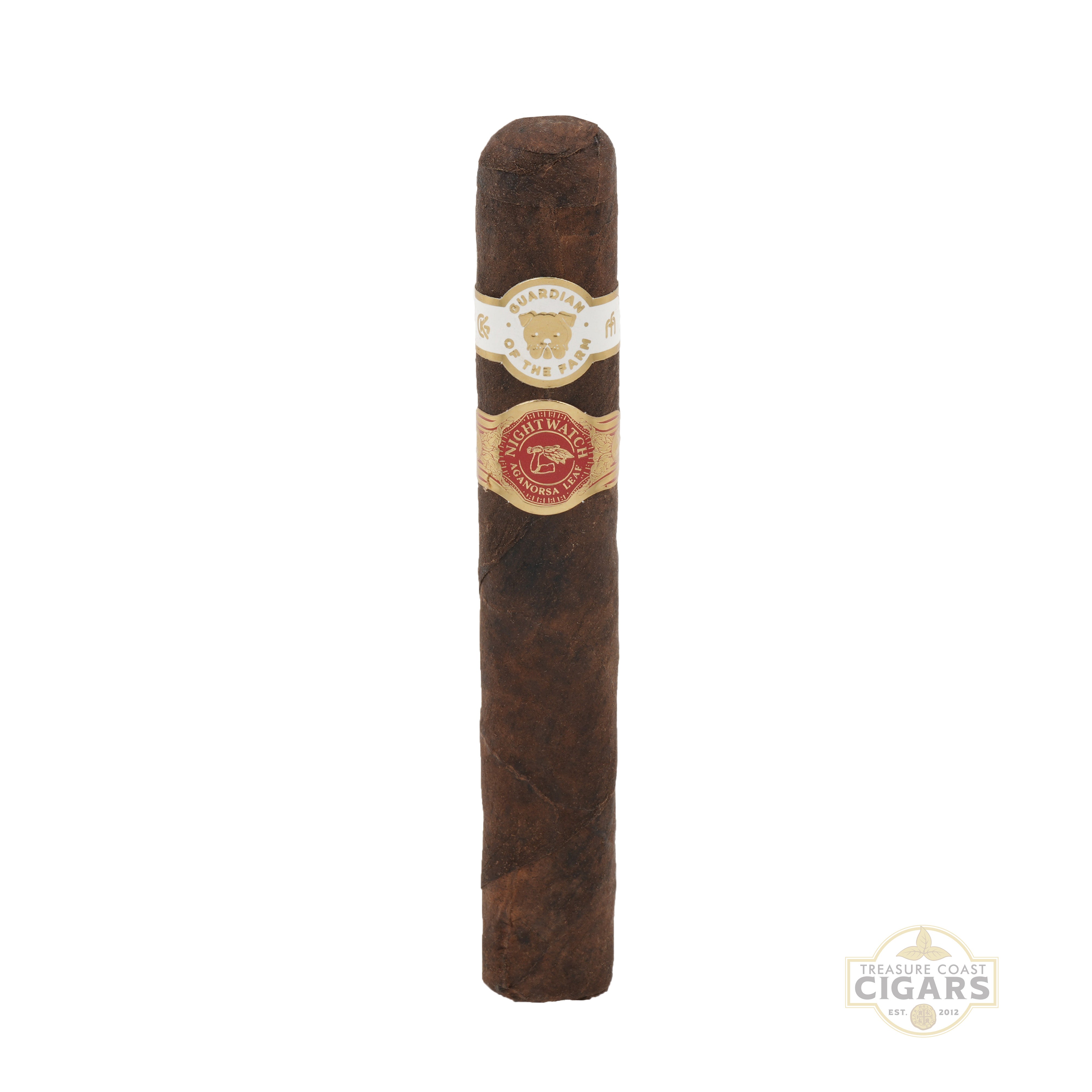 Cigar with a brand label on a white background