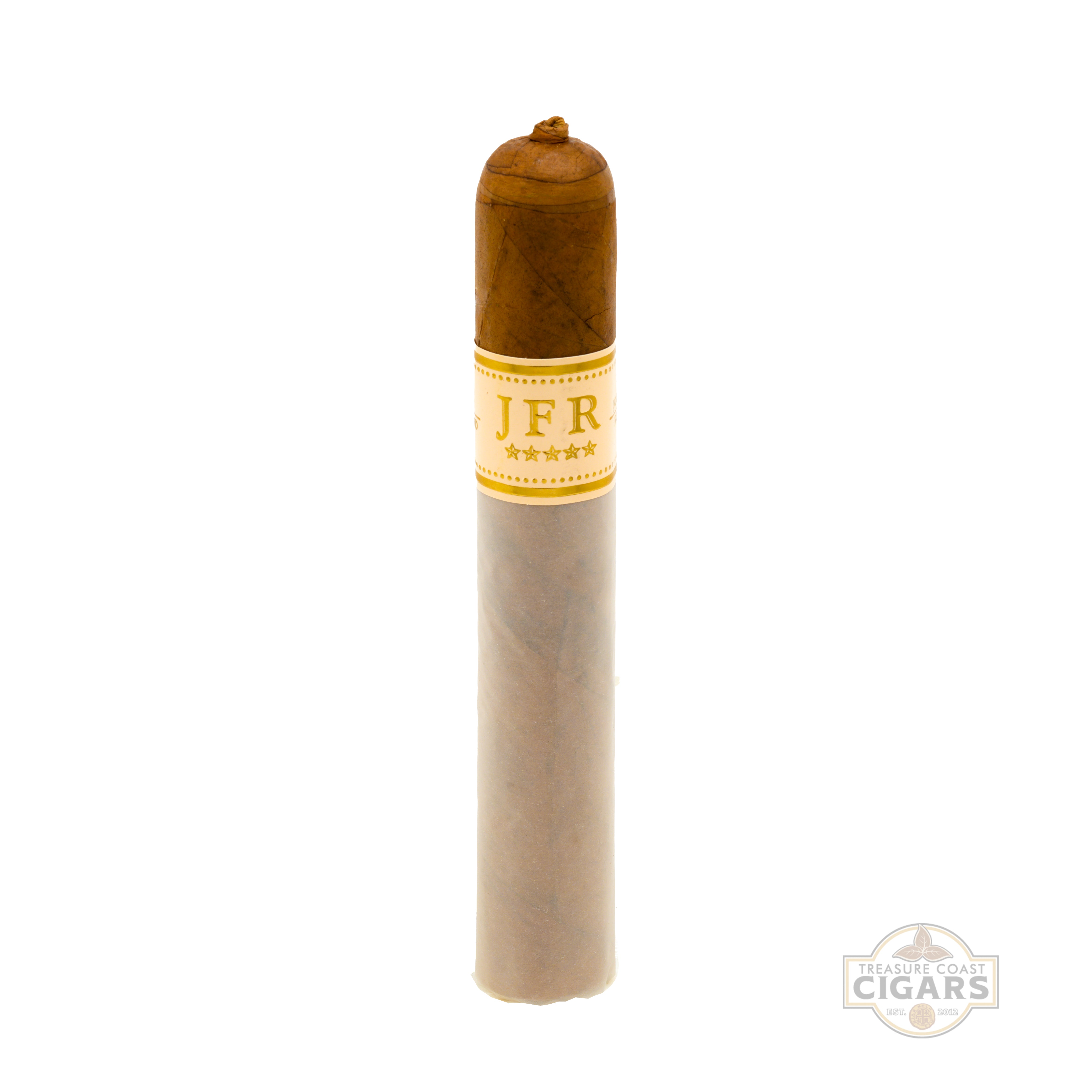 Cigar with JFR label on a white background