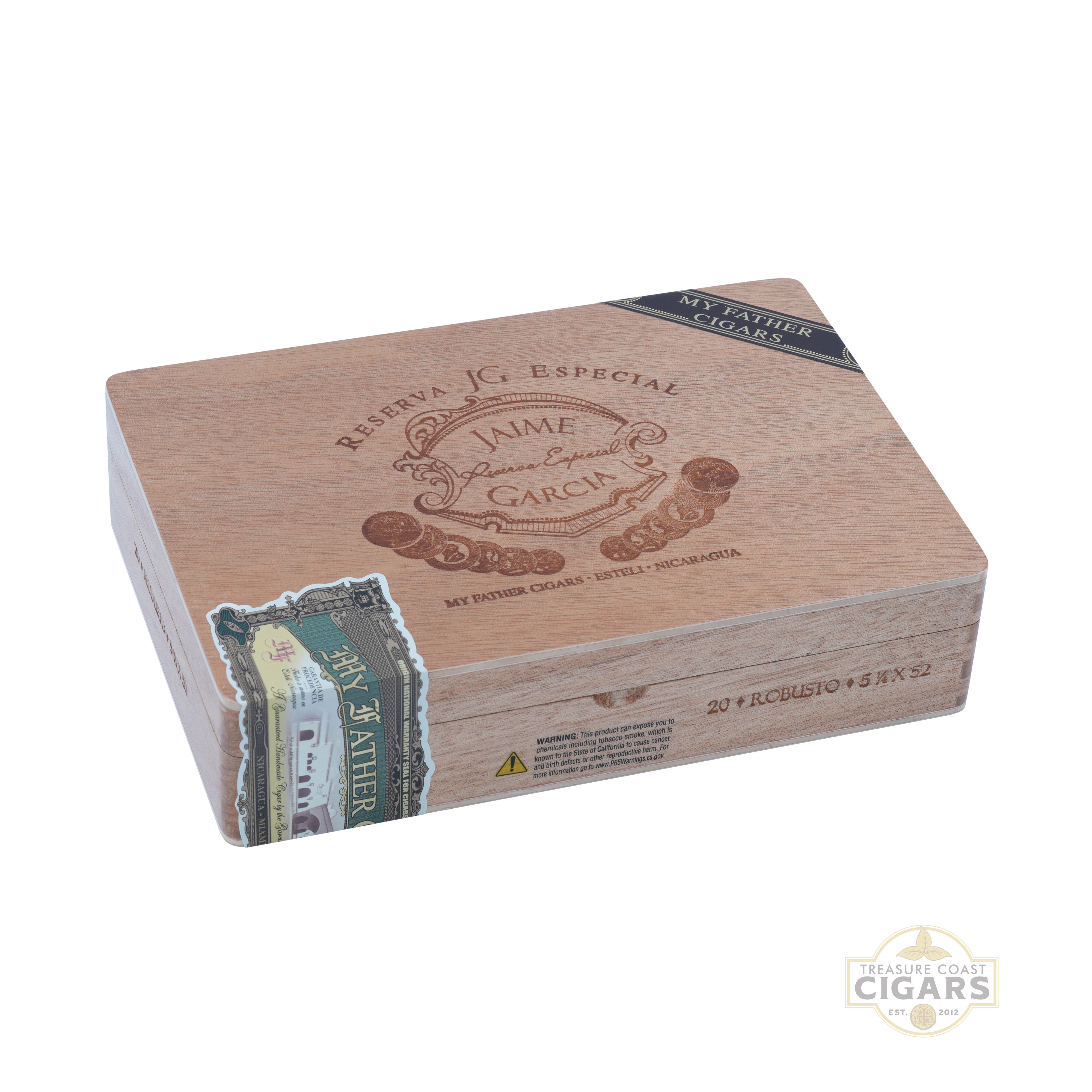 Cigar box with Jaime Garcia branding on a white background