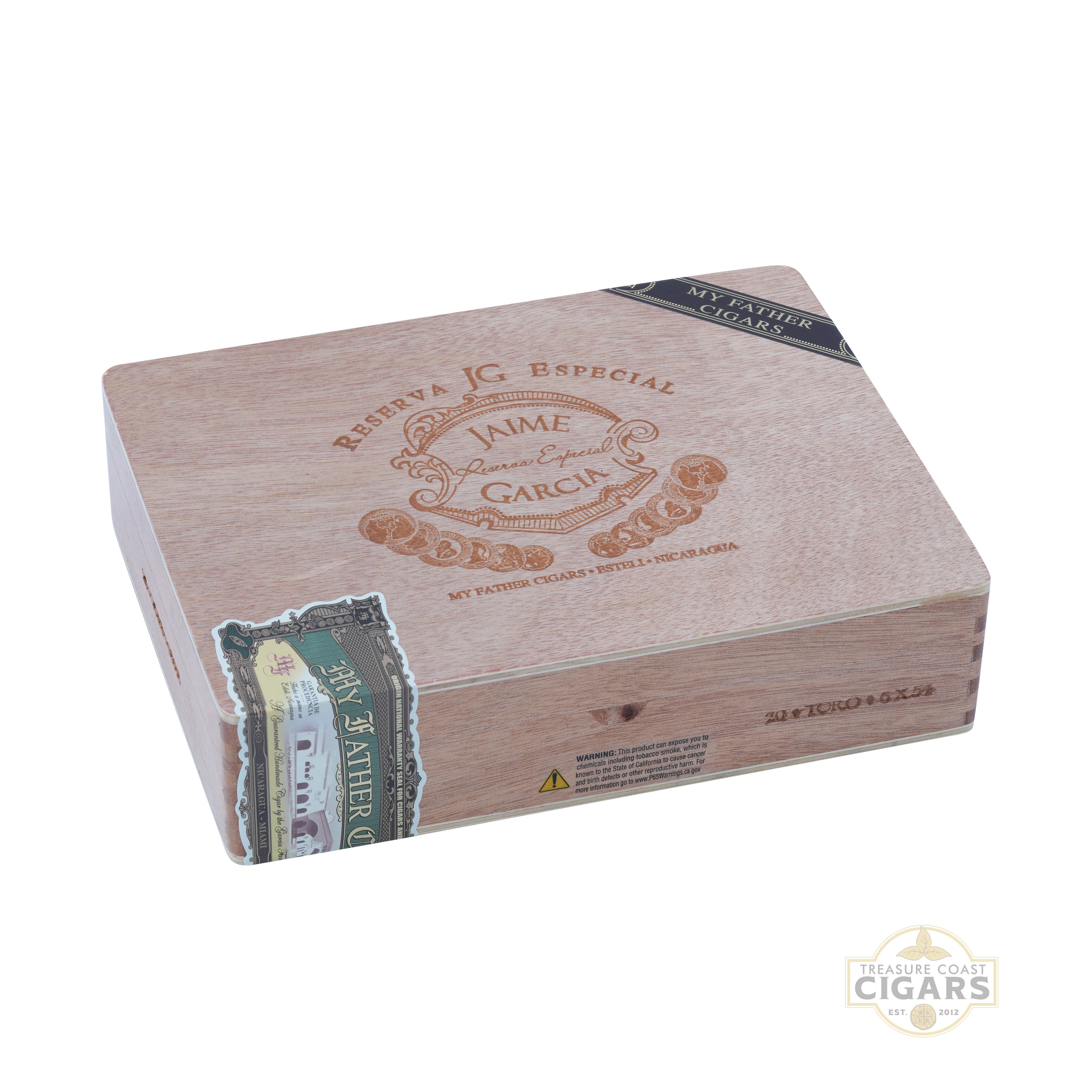 Cigar box with 'Jaime Garcia' branding on a white background