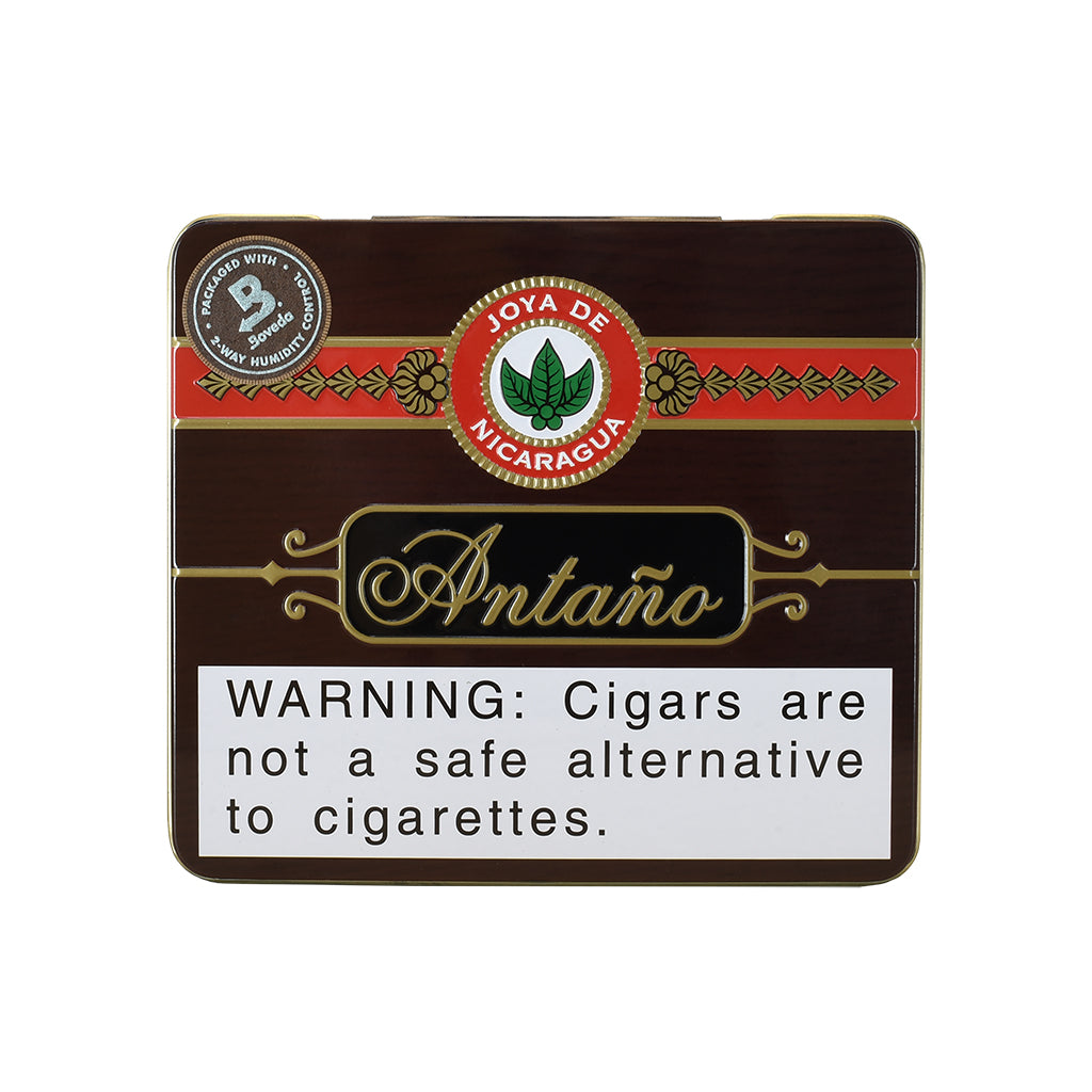 Joya de Nicaragua Antano cigar packaging with warning label on a white background