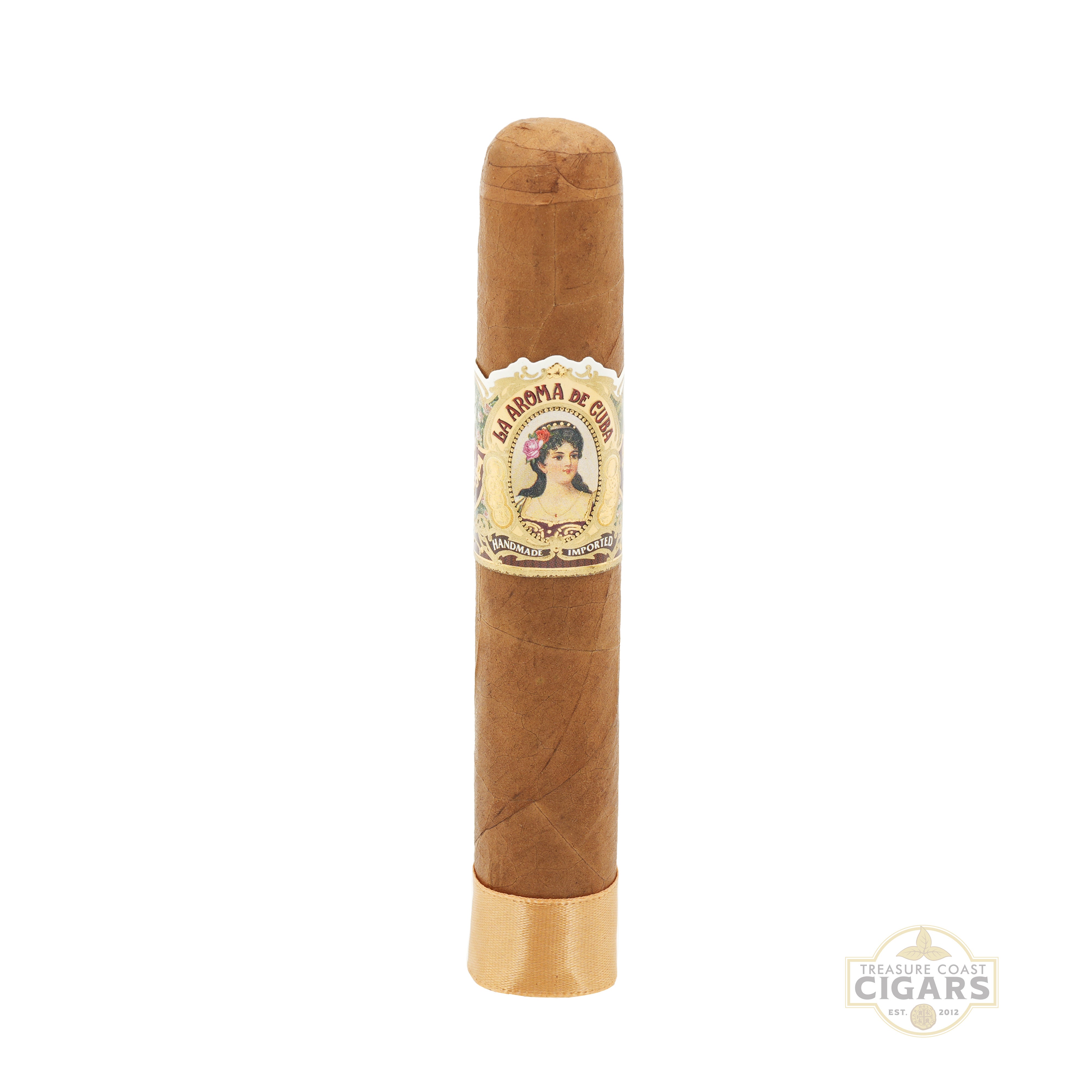 Cigar with a label on a white background