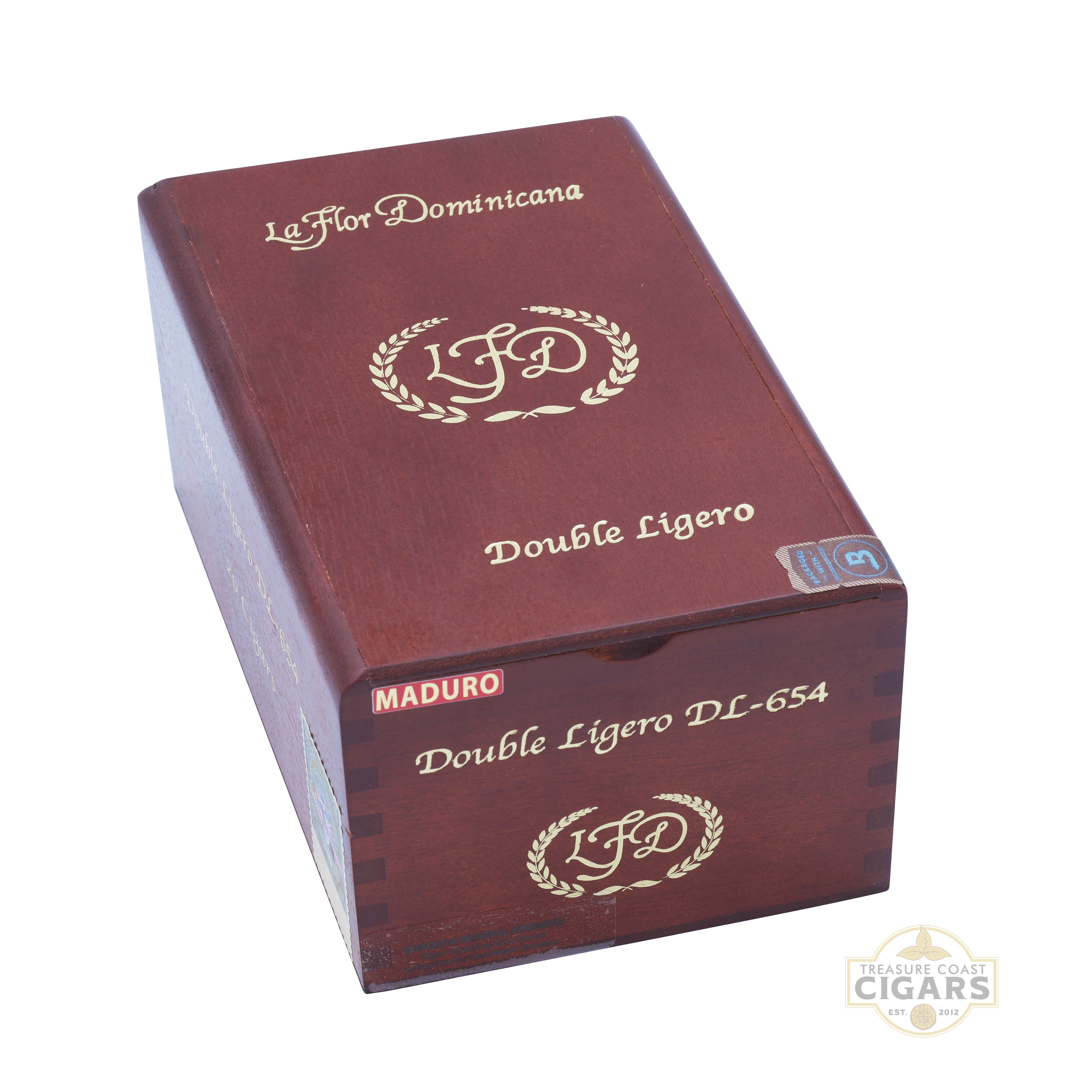 Cigar box with 'La Flor Dominicana' branding on a white background