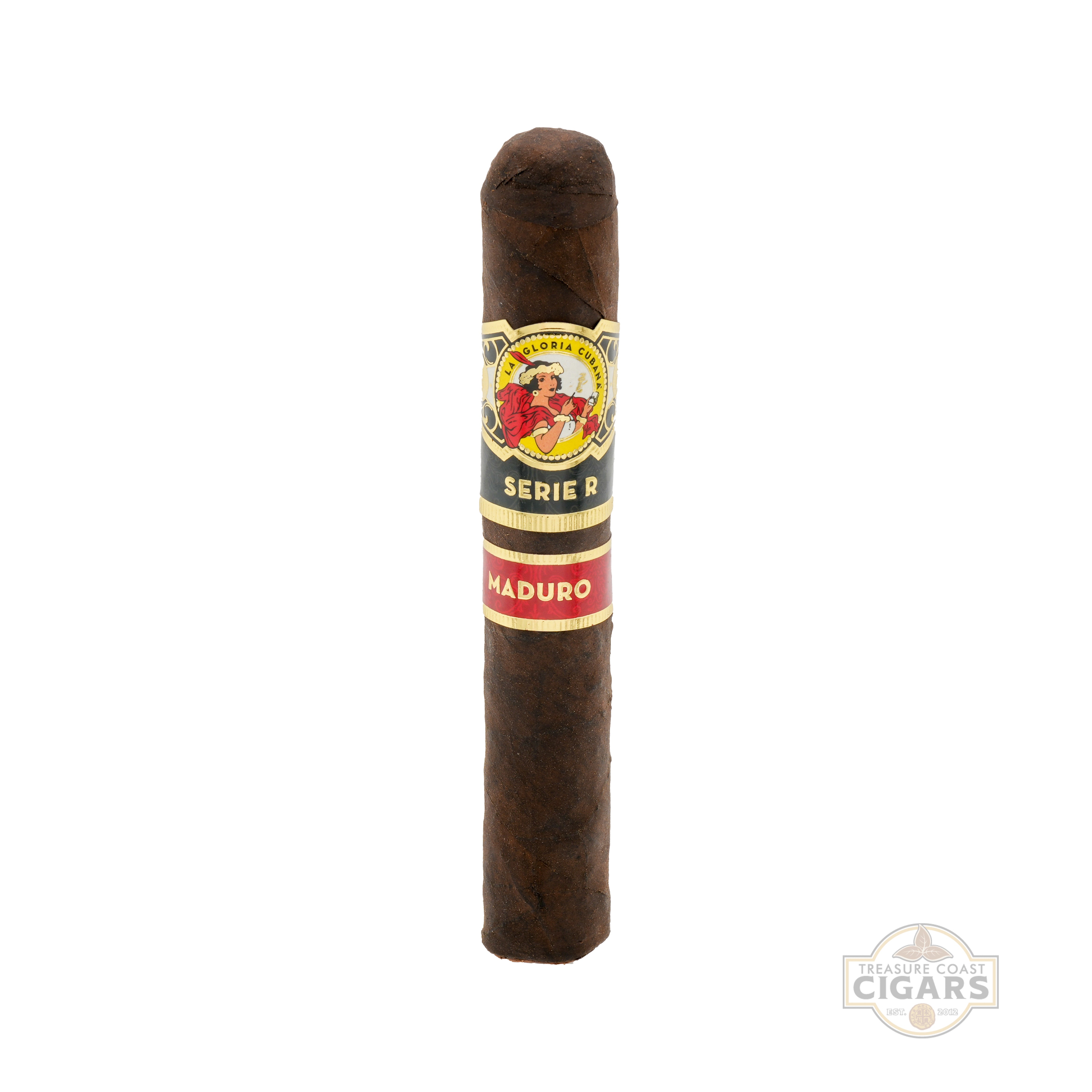 Cigar with a label on a white background