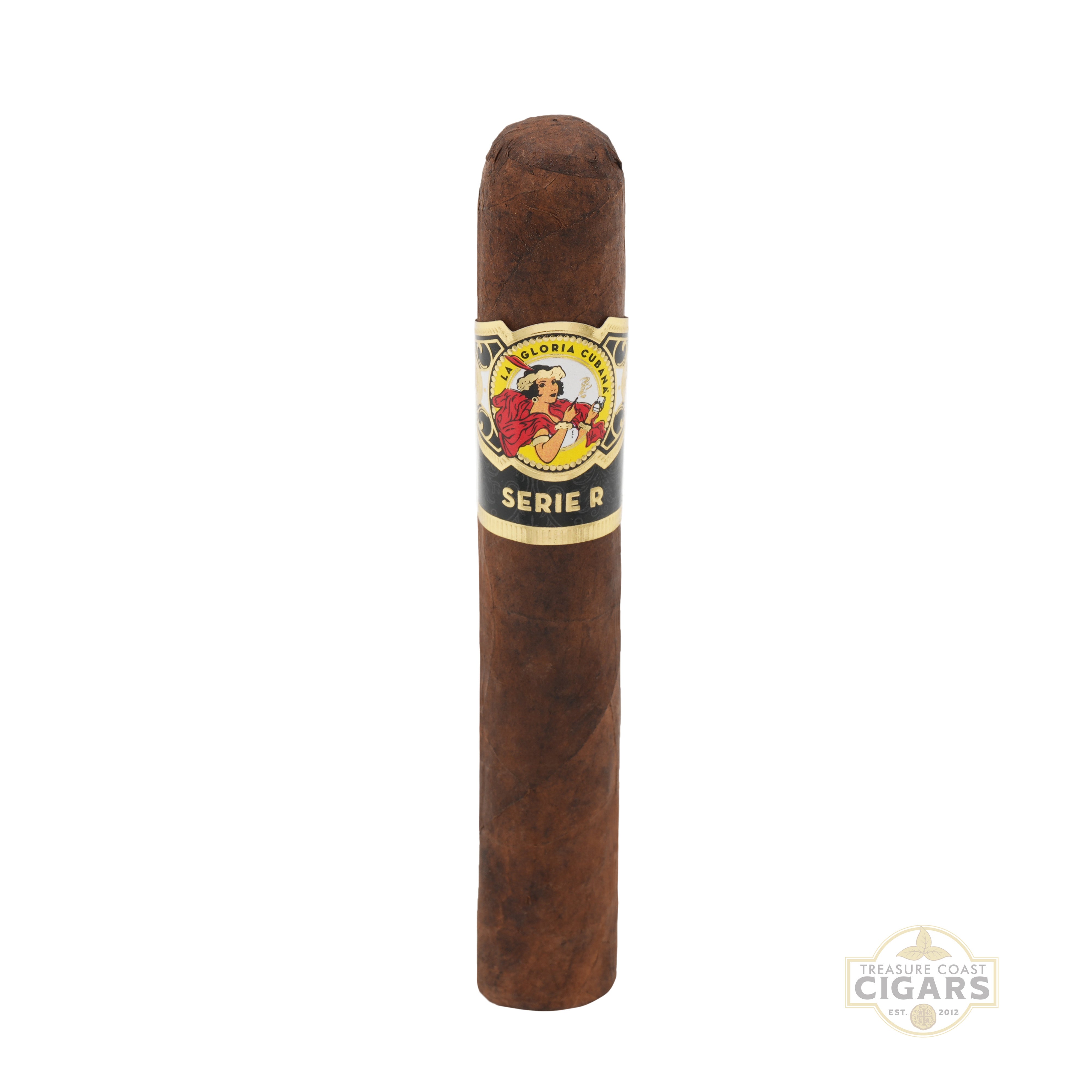 Cigar with a label on a white background
