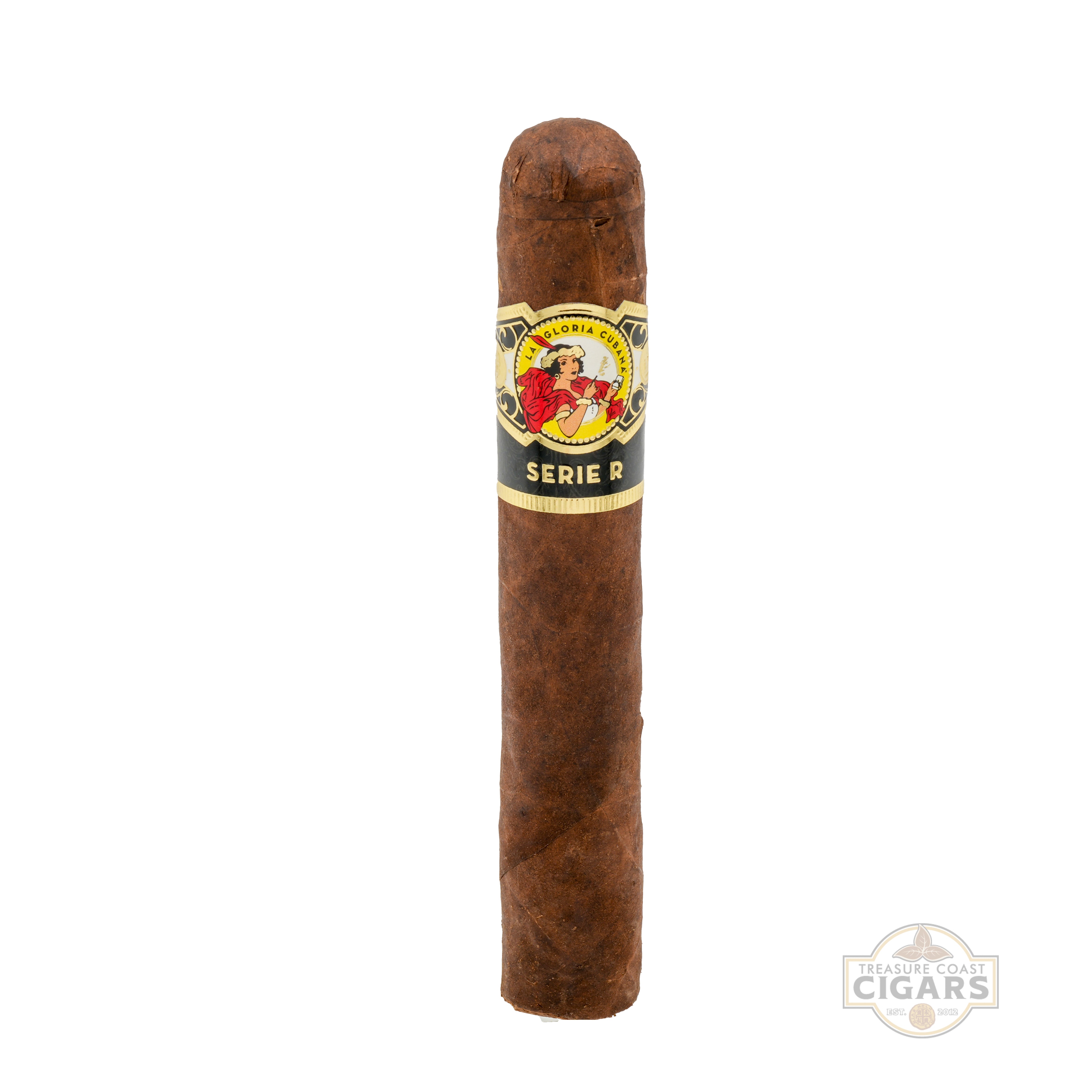 Cigar with a label on a white background