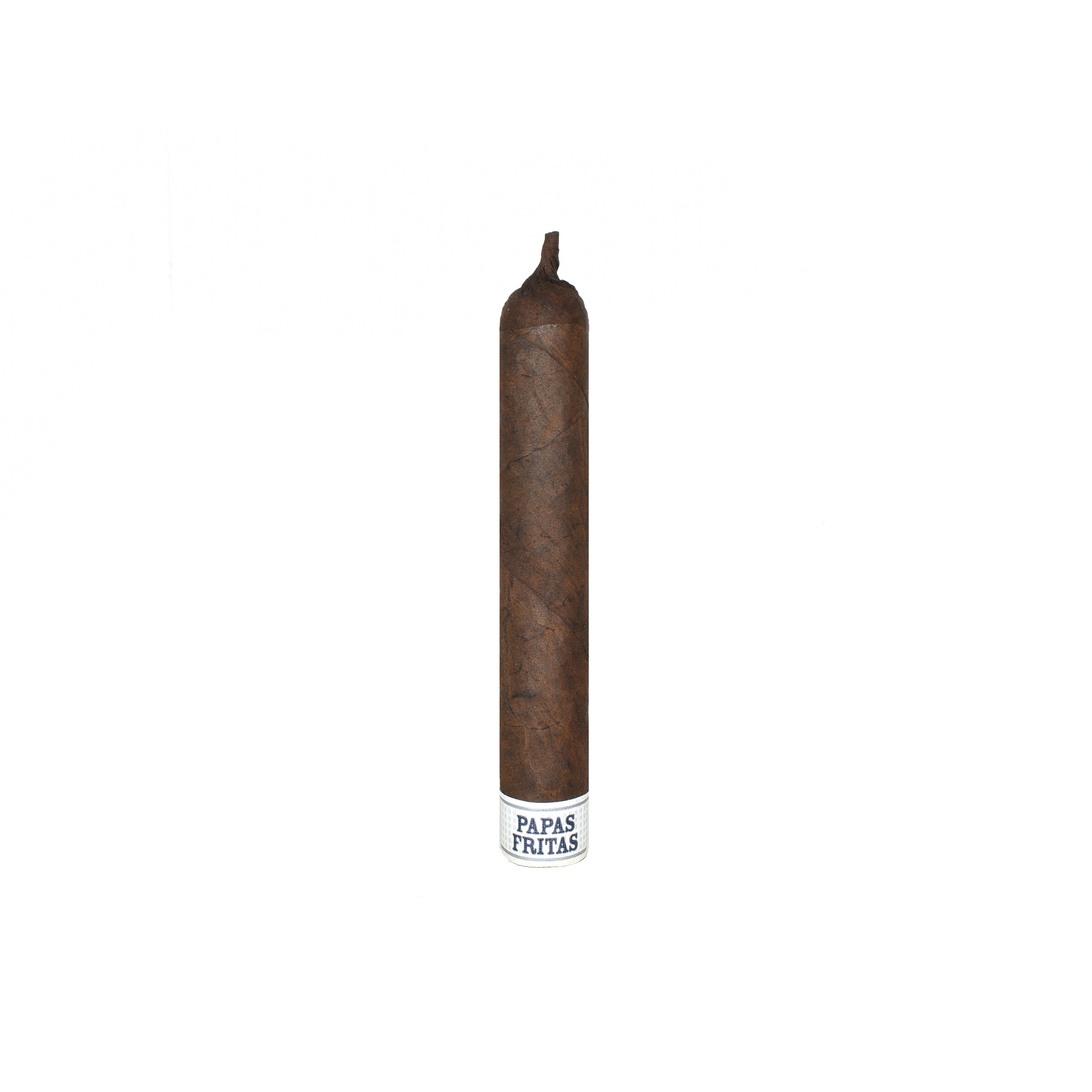 Cigar with 'Papas Fritas' branding on a white background