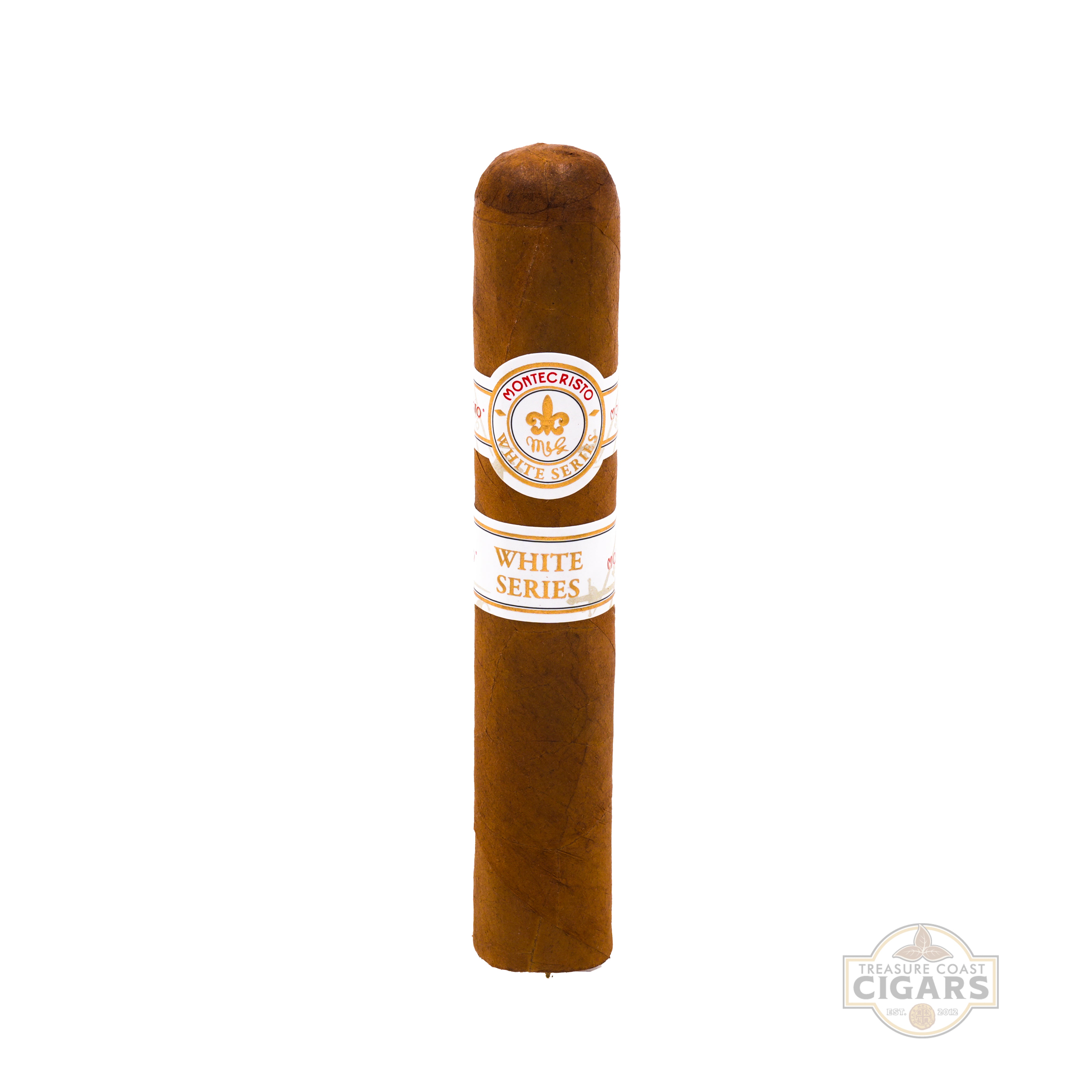 Cigar with a label on a white background
