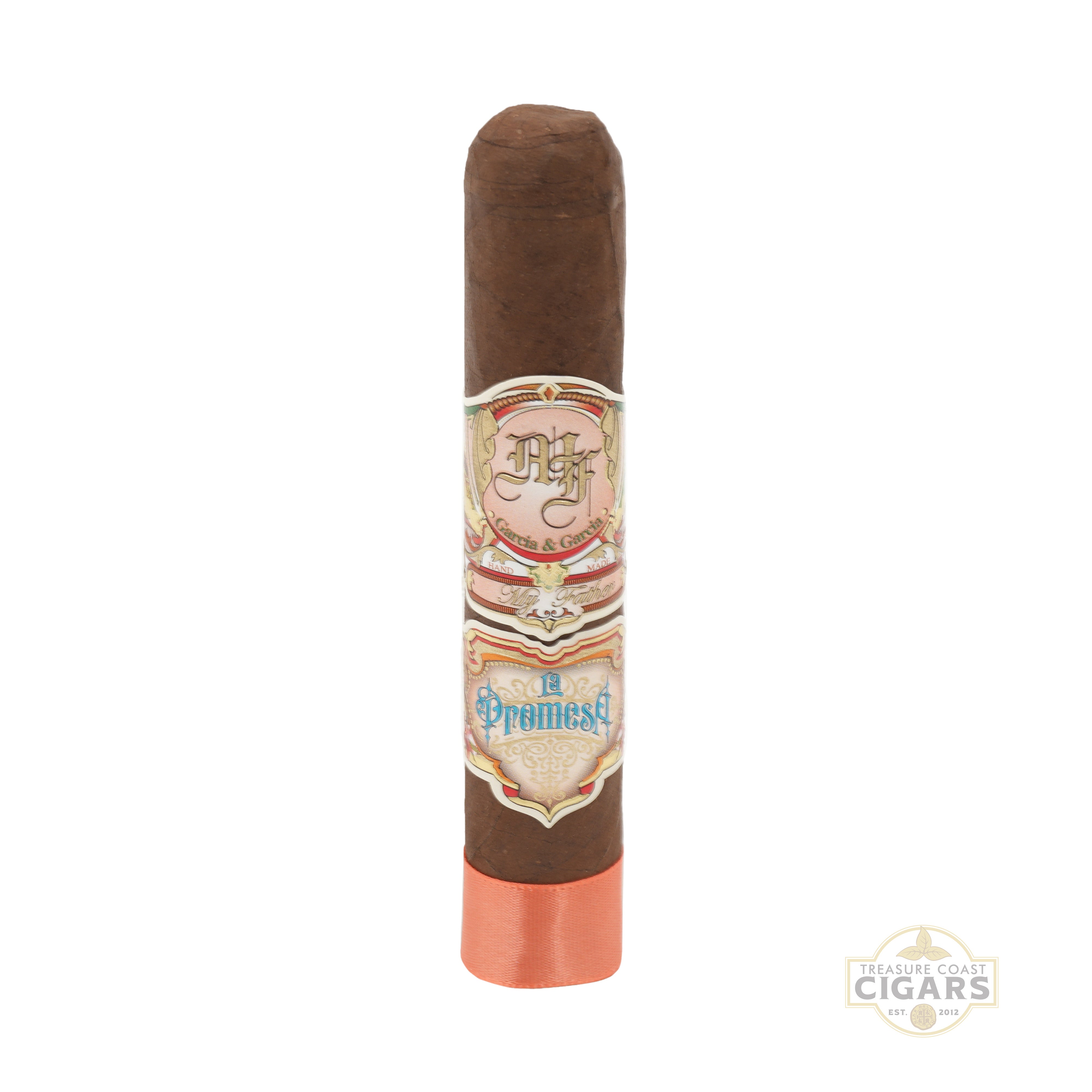 Cigar with a visible label on a white background