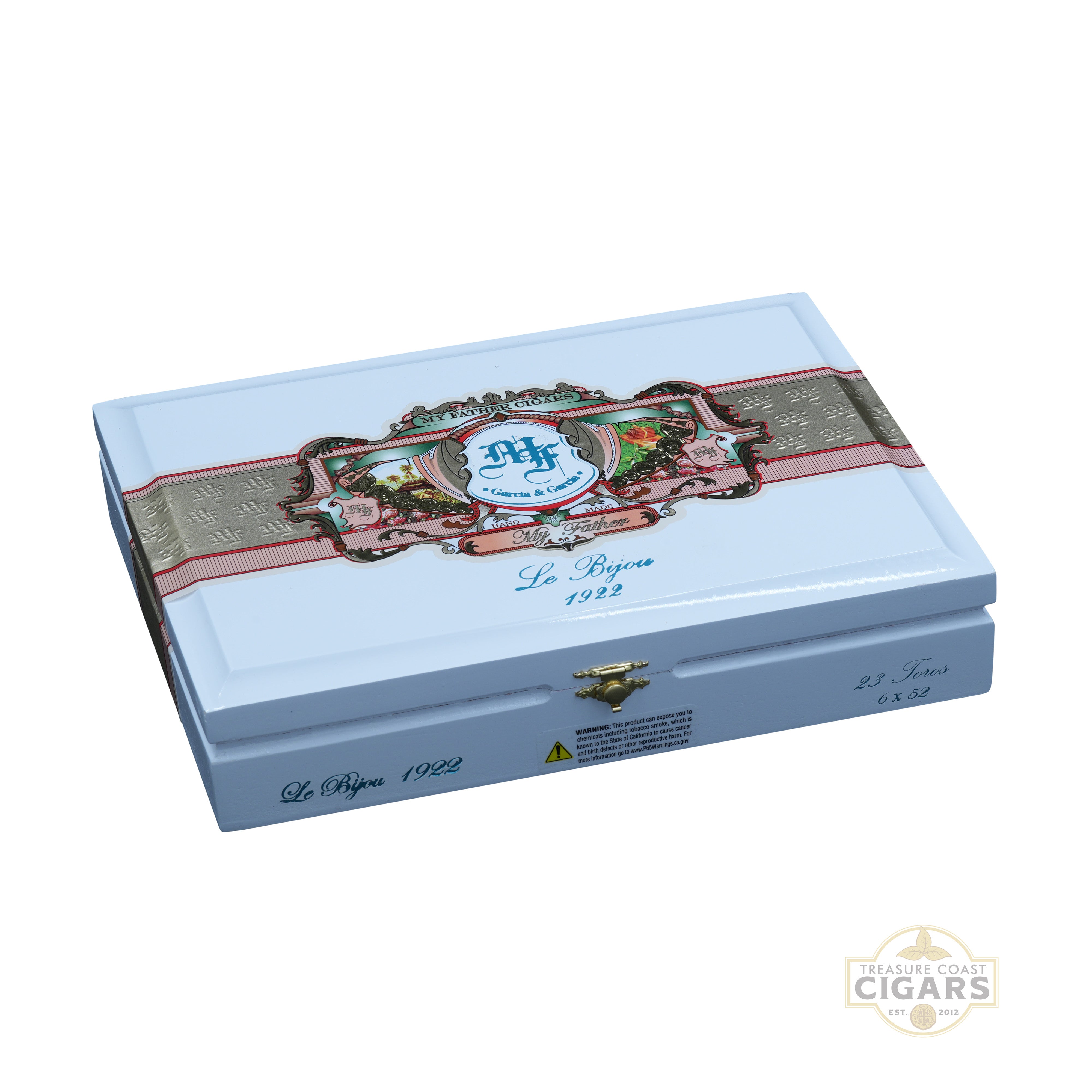 My Father Le Bijou Toro cigar box with decorative design and branding on a white background